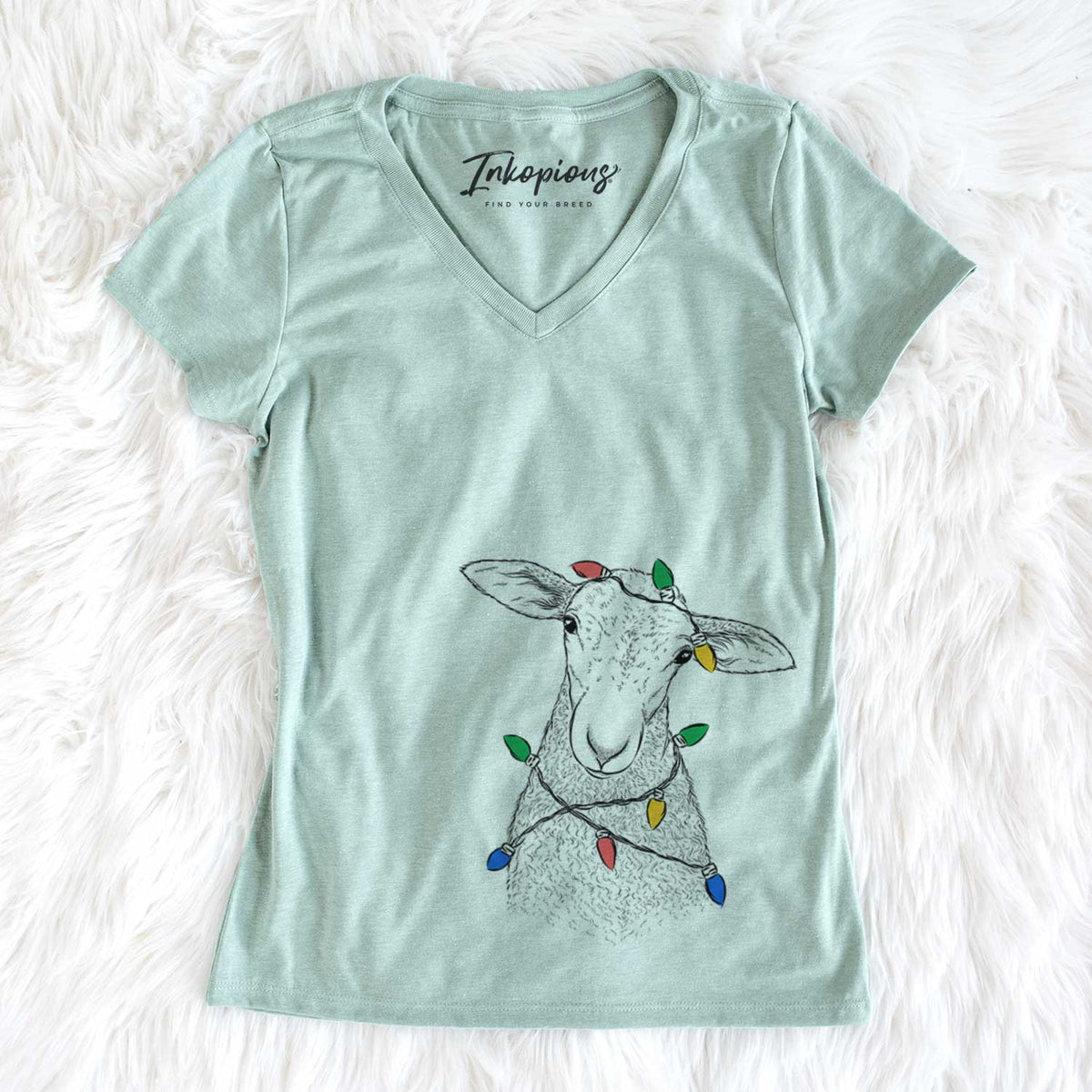 Christmas Lights Ivy the Lamb - Women&#39;s V-neck Shirt