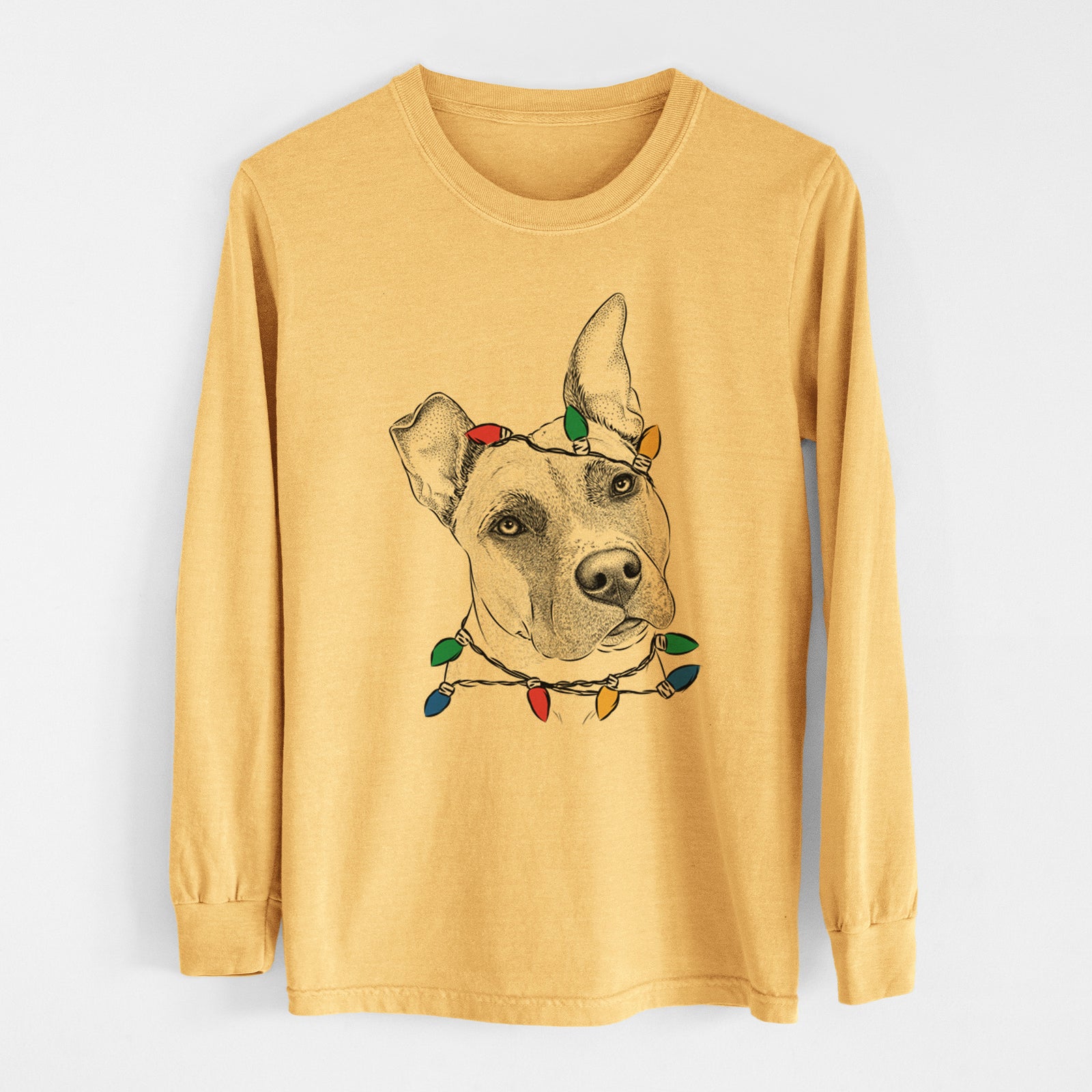 Christmas Lights Ivy the Pitbull Mix - Heavyweight 100% Cotton Long Sleeve