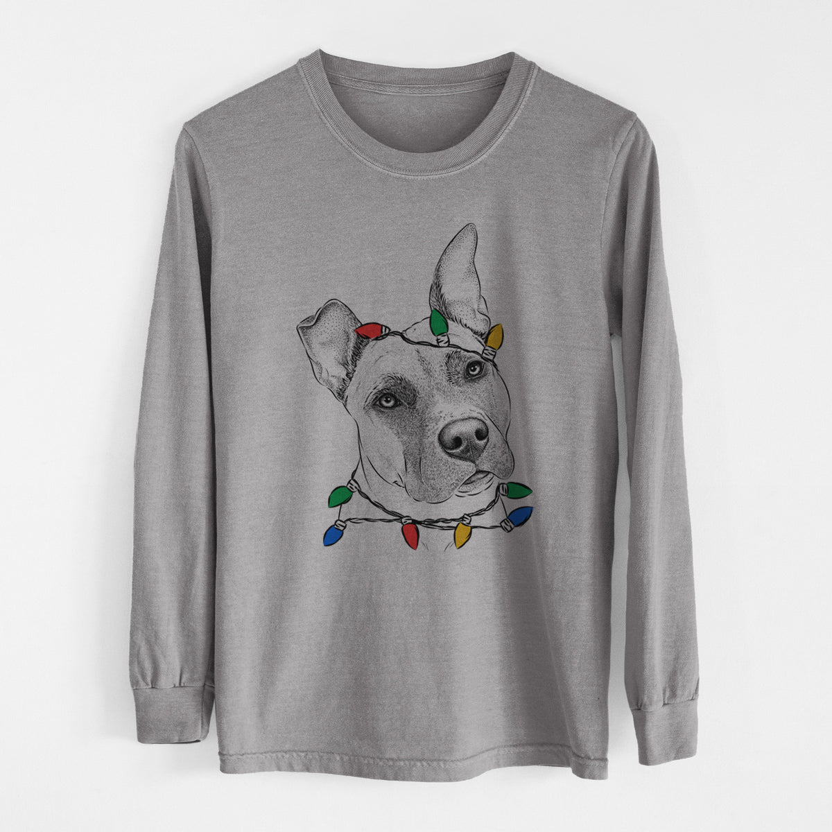 Christmas Lights Ivy the Pitbull Mix - Heavyweight 100% Cotton Long Sleeve