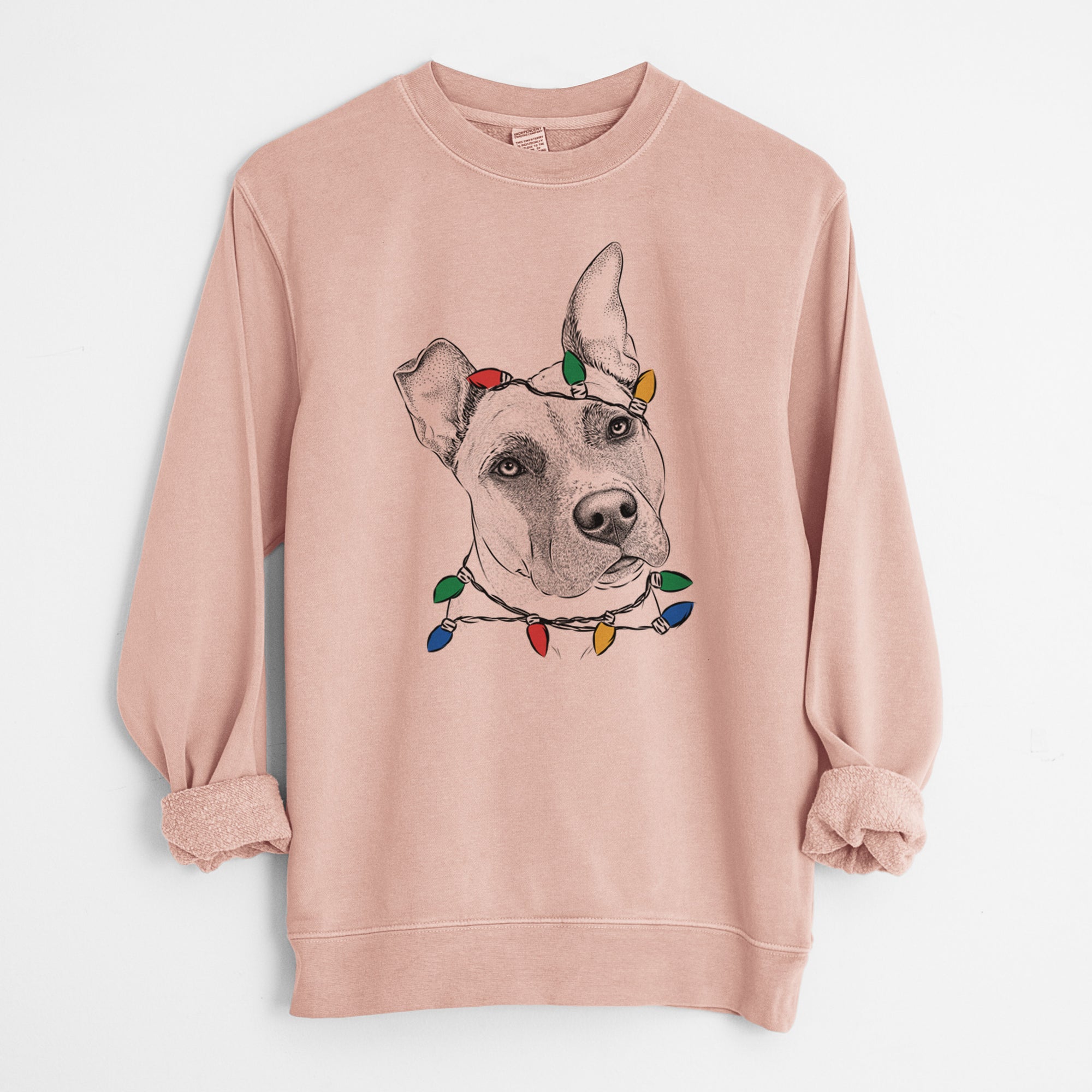 Christmas Lights Ivy the Pitbull Mix - Unisex Pigment Dyed Crew Sweatshirt