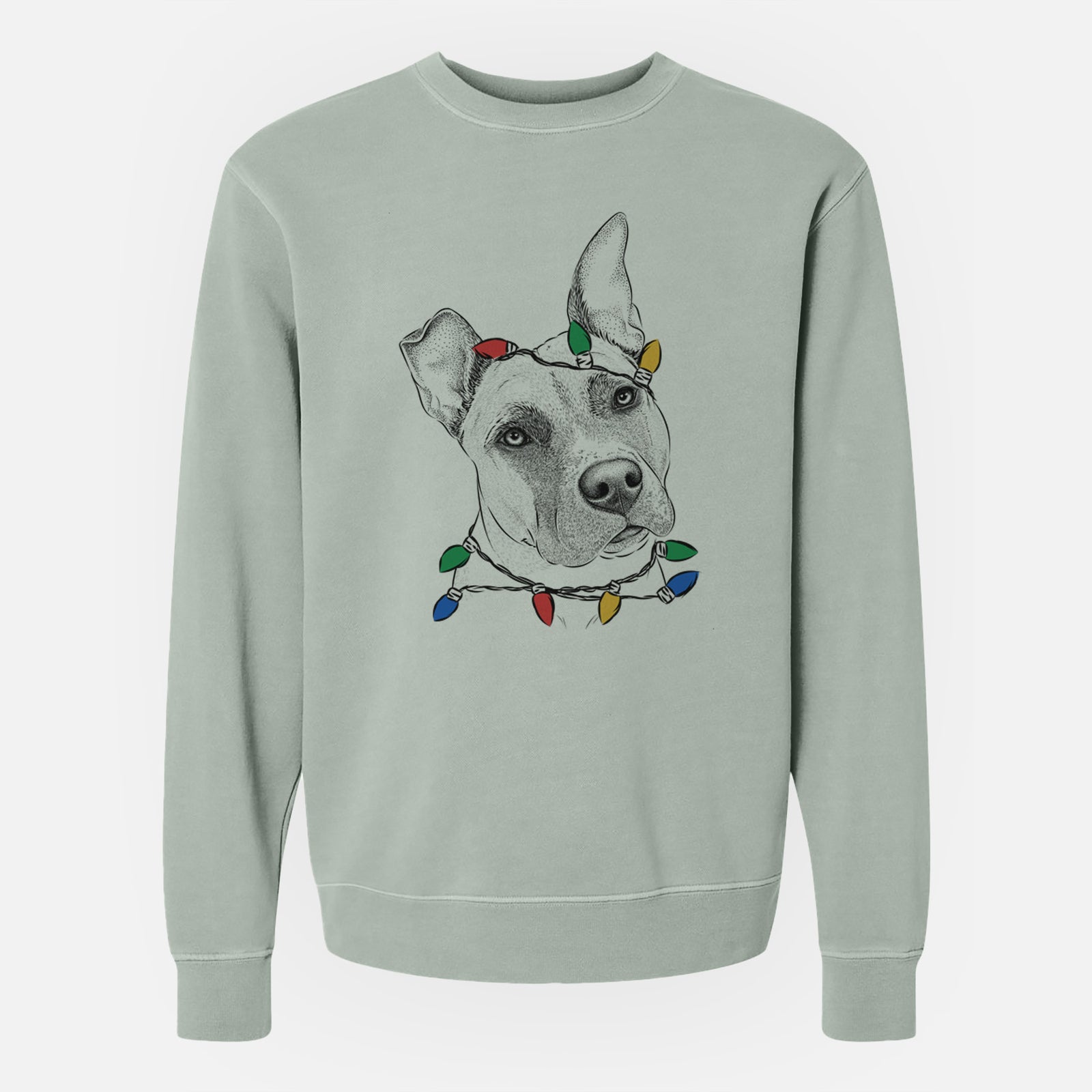 Christmas Lights Ivy the Pitbull Mix - Unisex Pigment Dyed Crew Sweatshirt