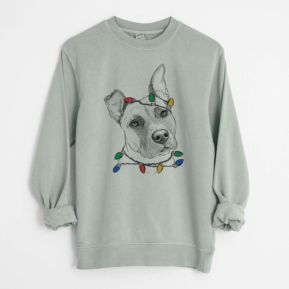 Christmas Lights Ivy the Pitbull Mix - Unisex Pigment Dyed Crew Sweatshirt