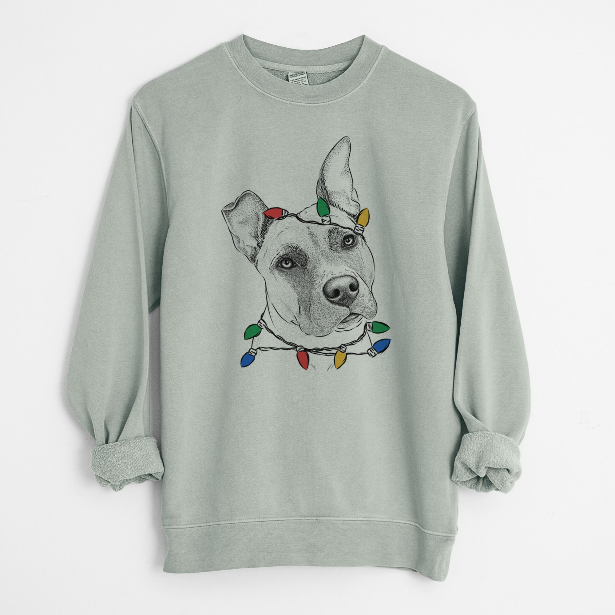 Christmas Lights Ivy the Pitbull Mix - Unisex Pigment Dyed Crew Sweatshirt