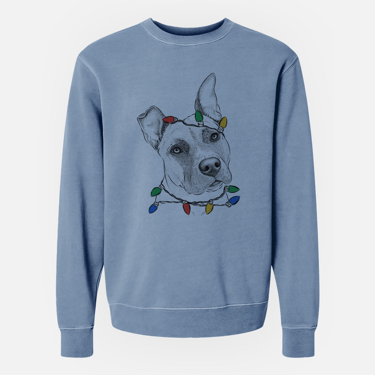 Christmas Lights Ivy the Pitbull Mix - Unisex Pigment Dyed Crew Sweatshirt