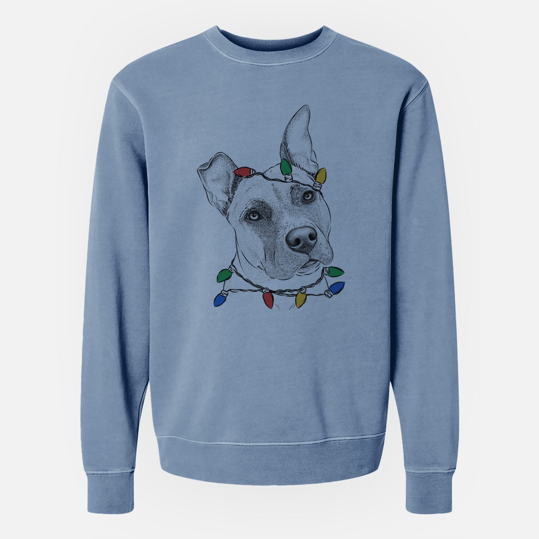 Christmas Lights Ivy the Pitbull Mix - Unisex Pigment Dyed Crew Sweatshirt