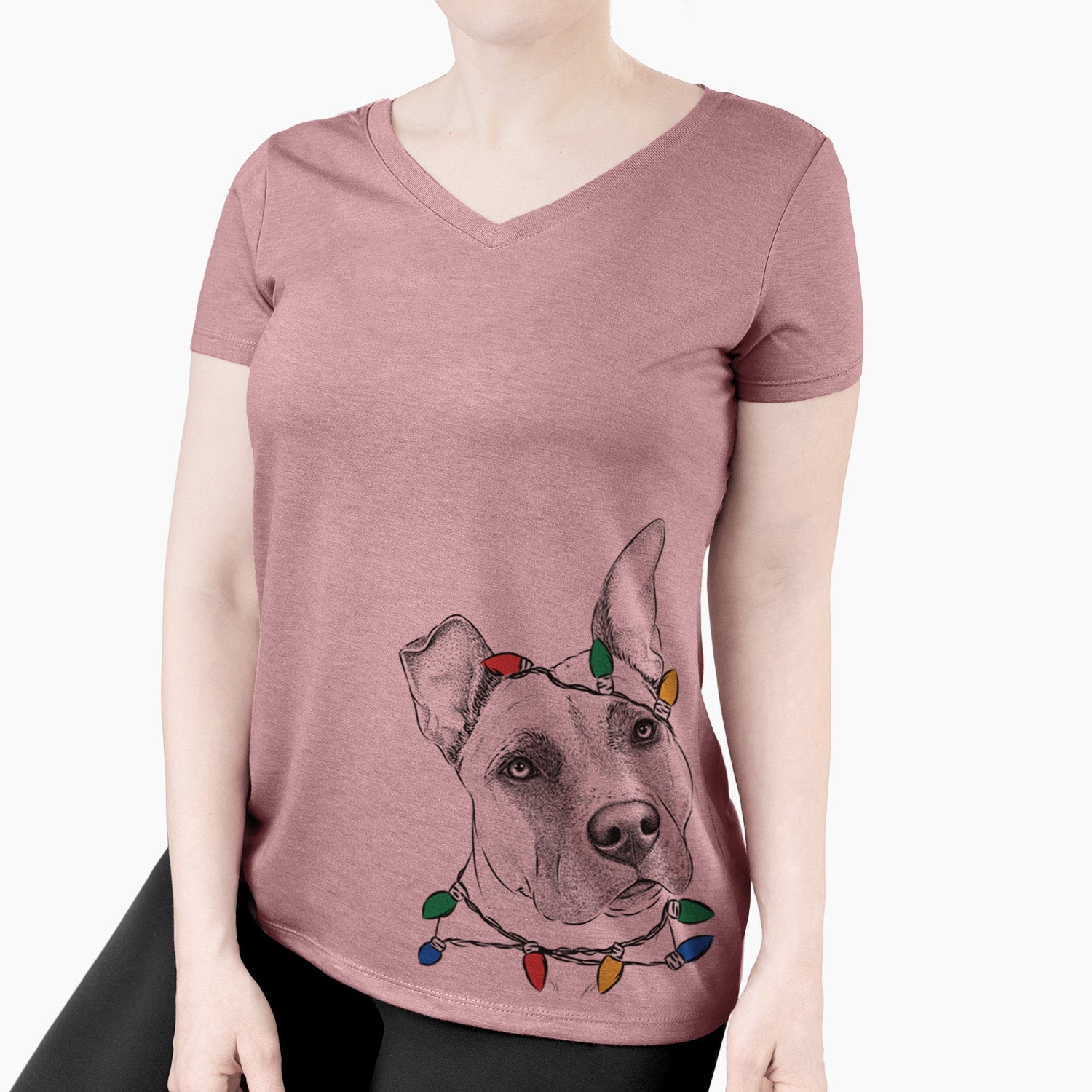 Christmas Lights Ivy the Pitbull Mix - Women's Perfect V-neck Shirt