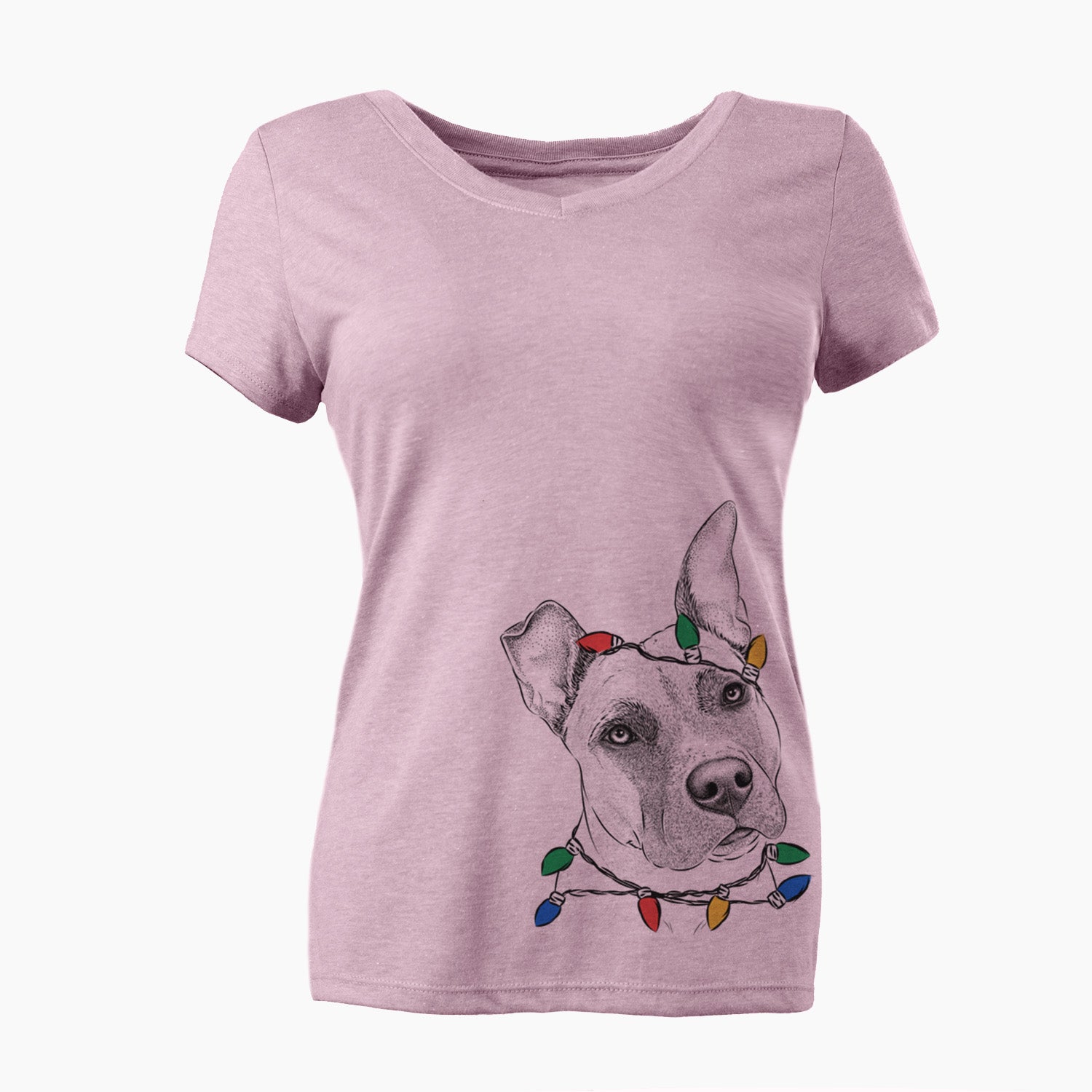 Christmas Lights Ivy the Pitbull Mix - Women's Perfect V-neck Shirt