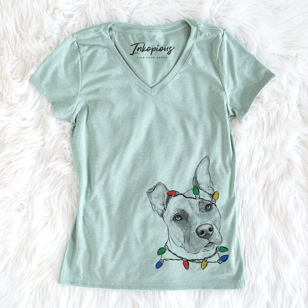 Christmas Lights Ivy the Pitbull Mix - Women&#39;s Perfect V-neck Shirt