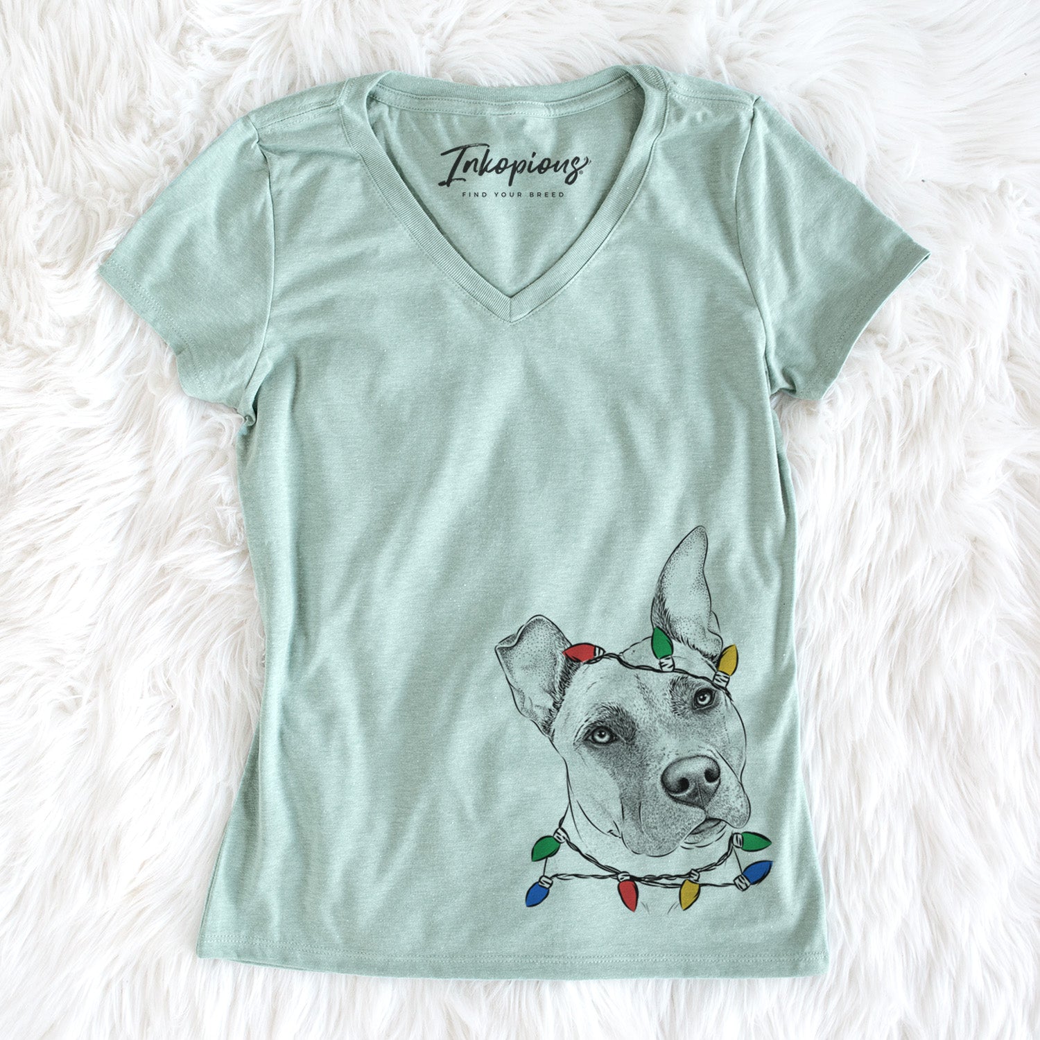 Christmas Lights Ivy the Pitbull Mix - Women's Perfect V-neck Shirt