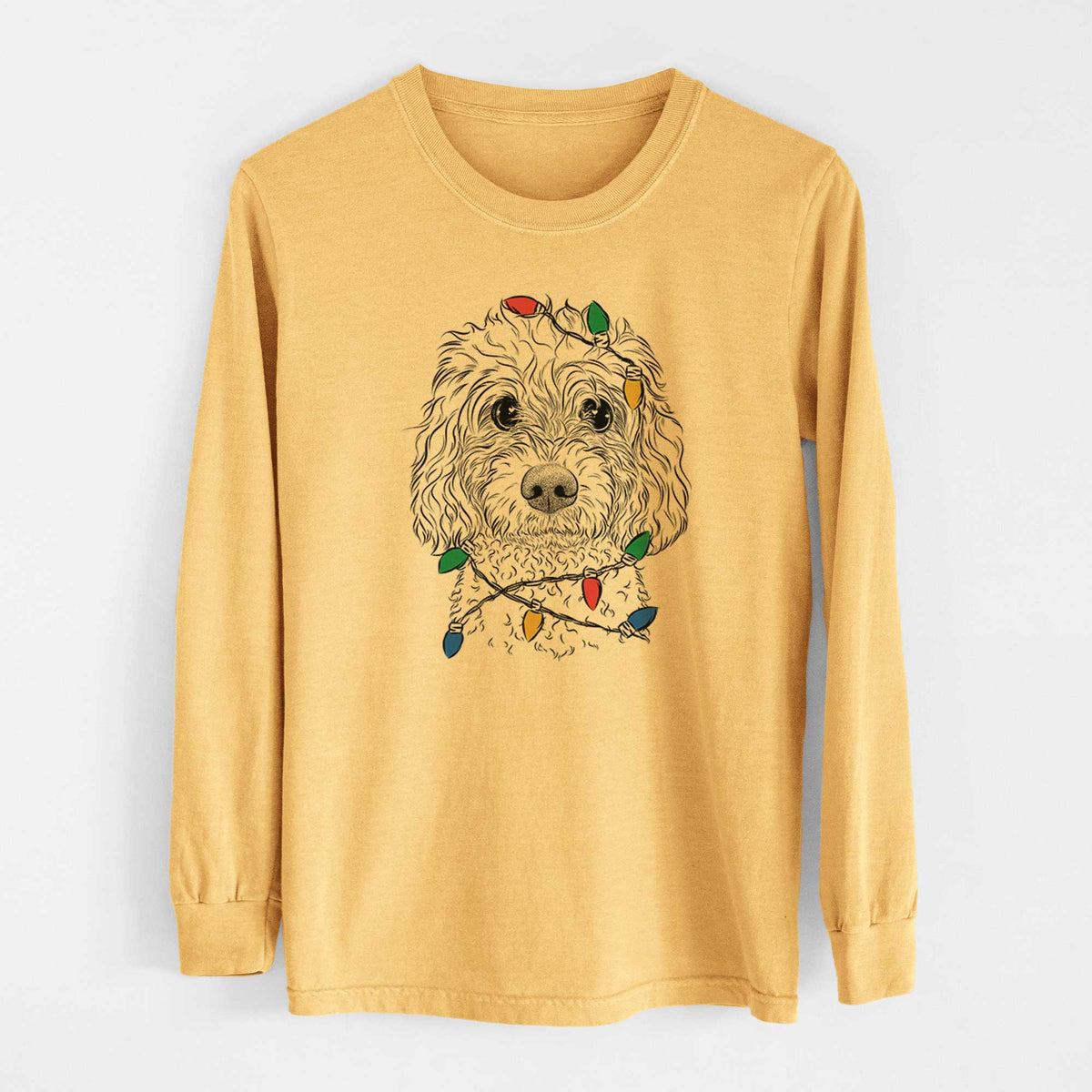 Christmas Lights Izzie the Cavachon - Heavyweight 100% Cotton Long Sleeve