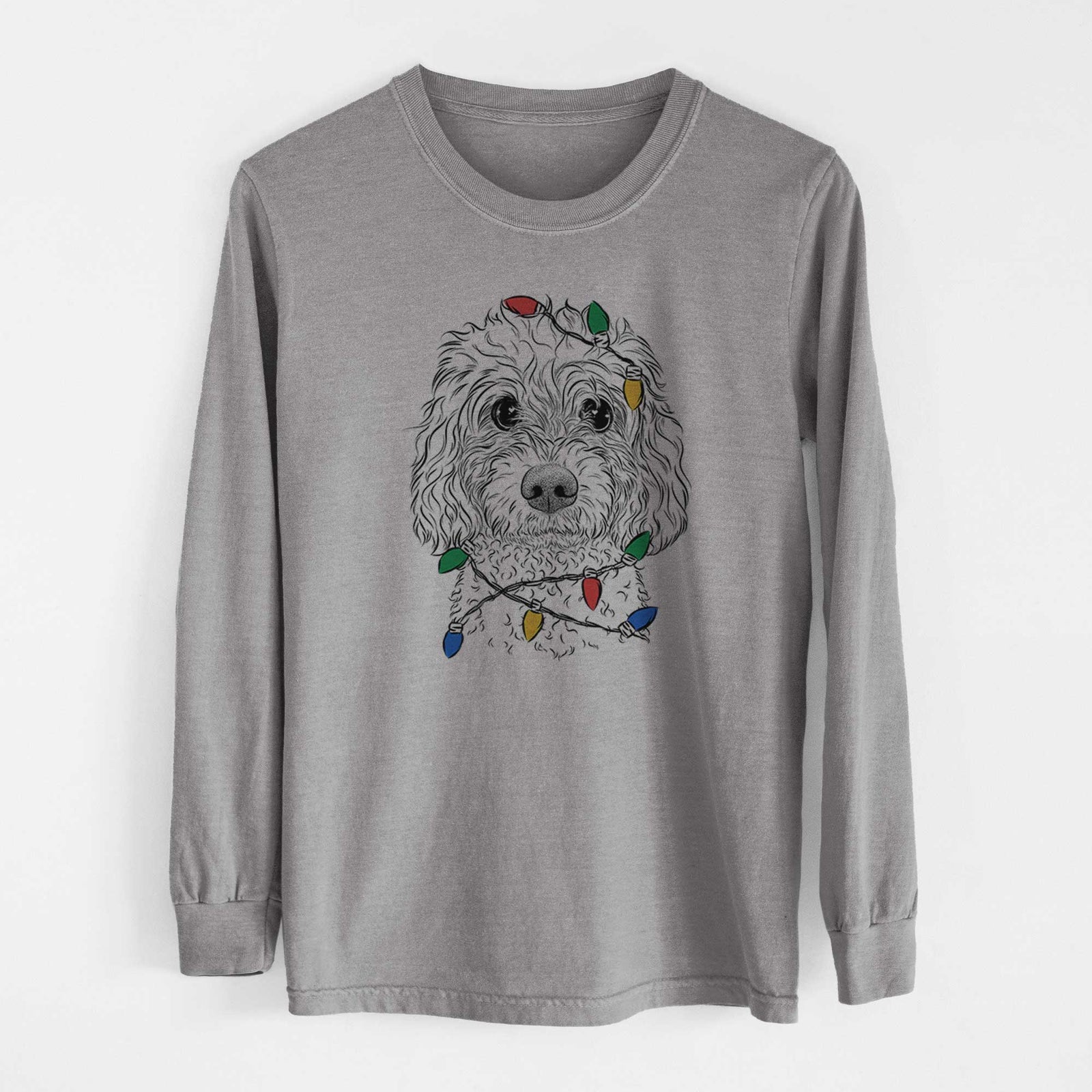 Christmas Lights Izzie the Cavachon - Heavyweight 100% Cotton Long Sleeve