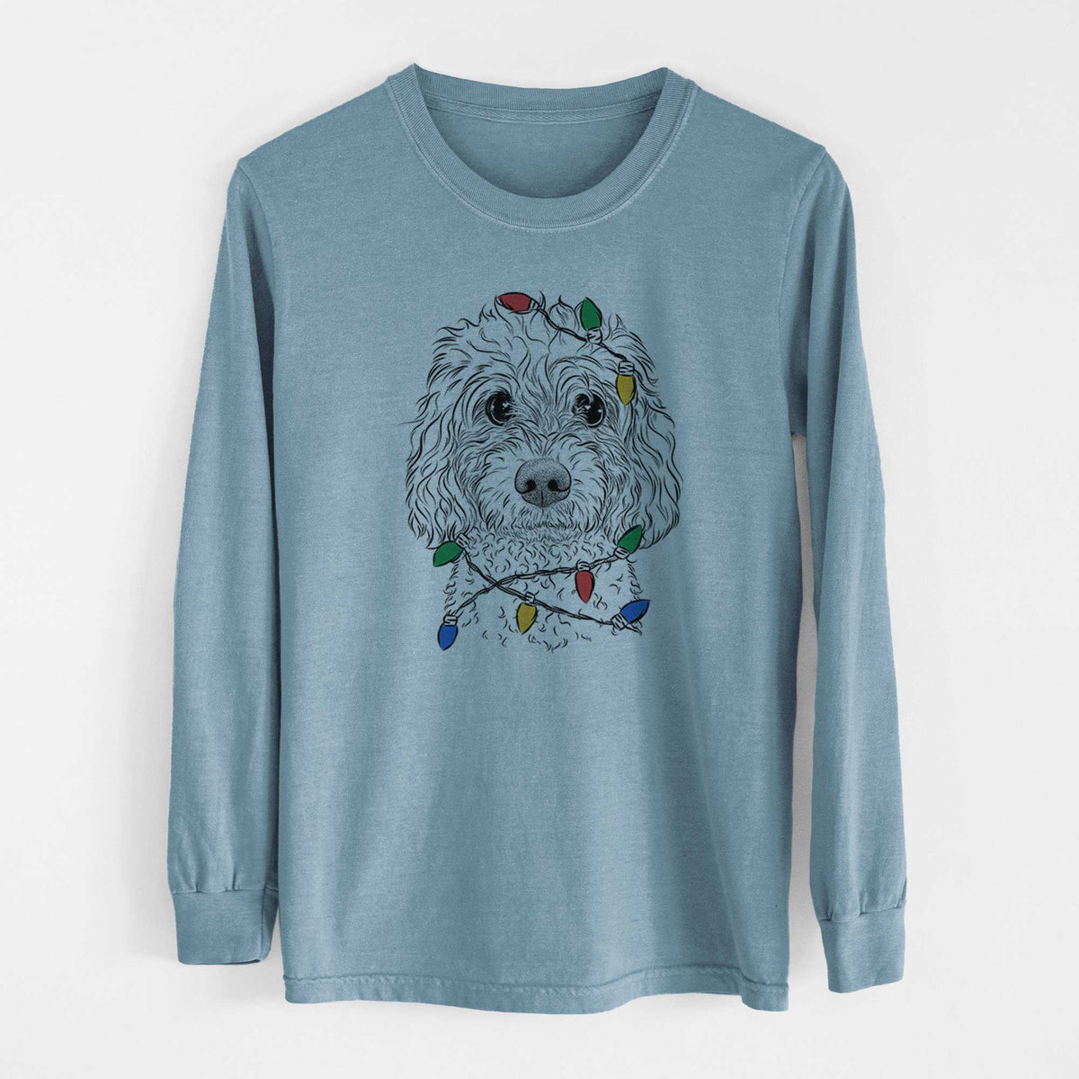 Christmas Lights Izzie the Cavachon - Heavyweight 100% Cotton Long Sleeve