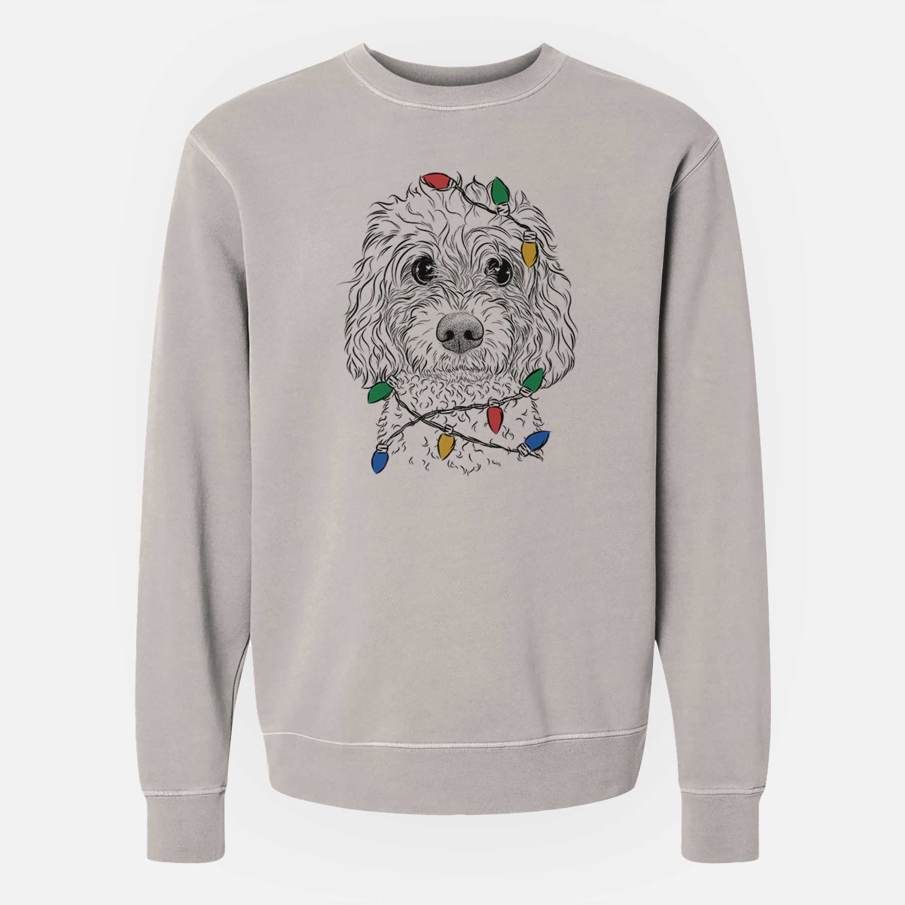 Christmas Lights Izzie the Cavachon - Unisex Pigment Dyed Crew Sweatshirt