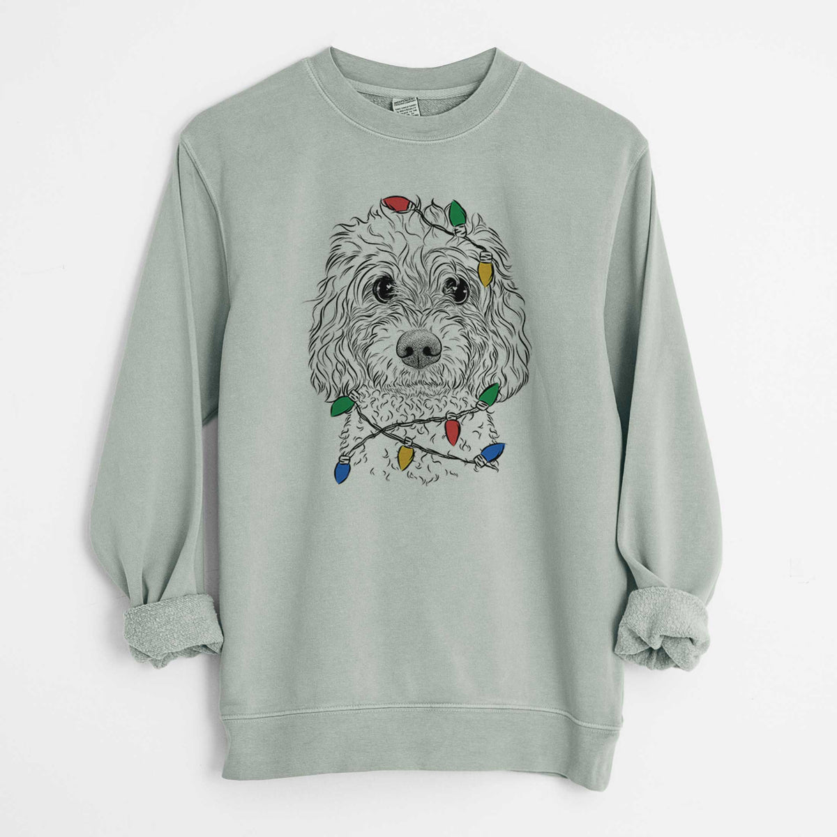 Christmas Lights Izzie the Cavachon - Unisex Pigment Dyed Crew Sweatshirt
