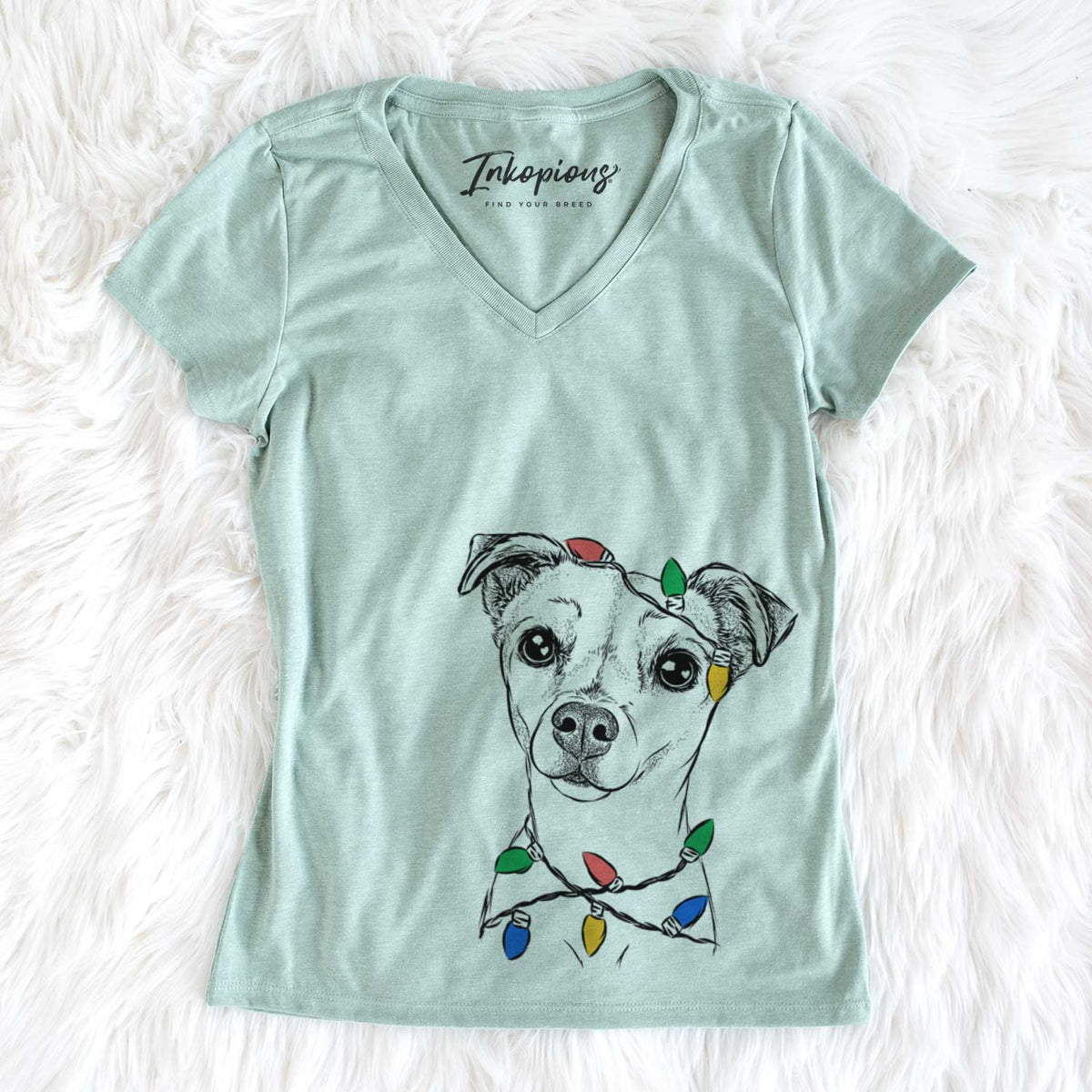 Christmas Lights Izzy the Chiweenie - Women&#39;s V-neck Shirt