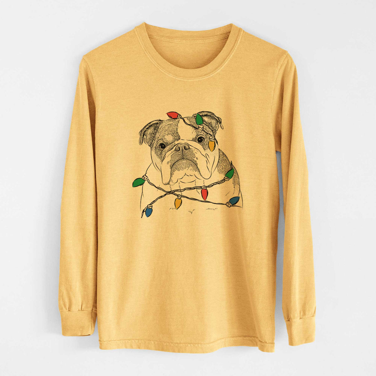 Christmas Lights Jack the English Bulldog - Heavyweight 100% Cotton Long Sleeve