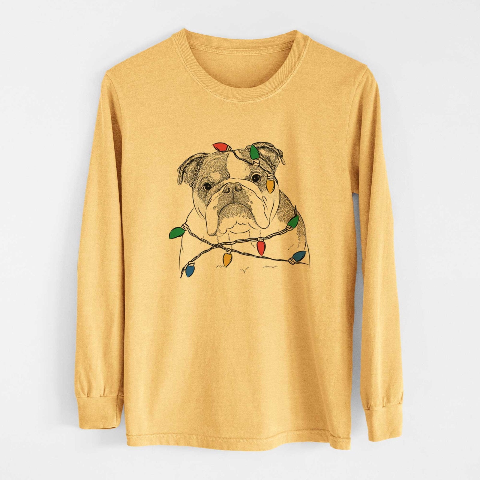 Christmas Lights Jack the English Bulldog - Heavyweight 100% Cotton Long Sleeve