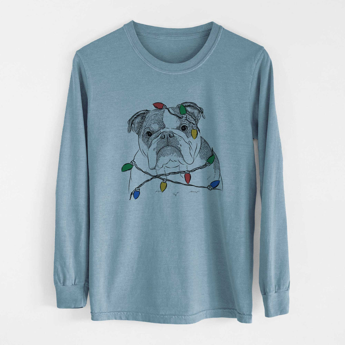 Christmas Lights Jack the English Bulldog - Heavyweight 100% Cotton Long Sleeve