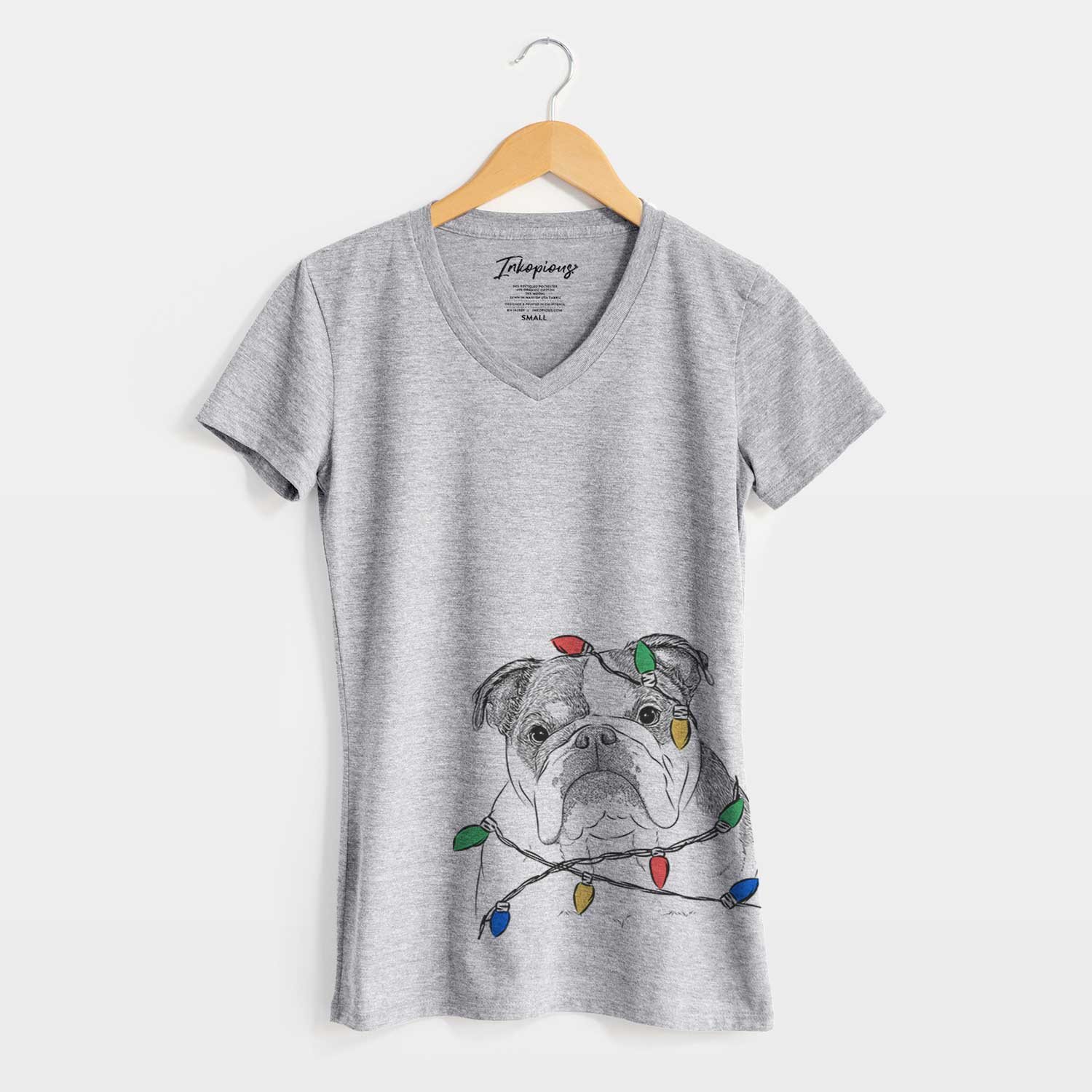 Christmas Lights Jack the English Bulldog - Women's Perfect V-neck Shirt