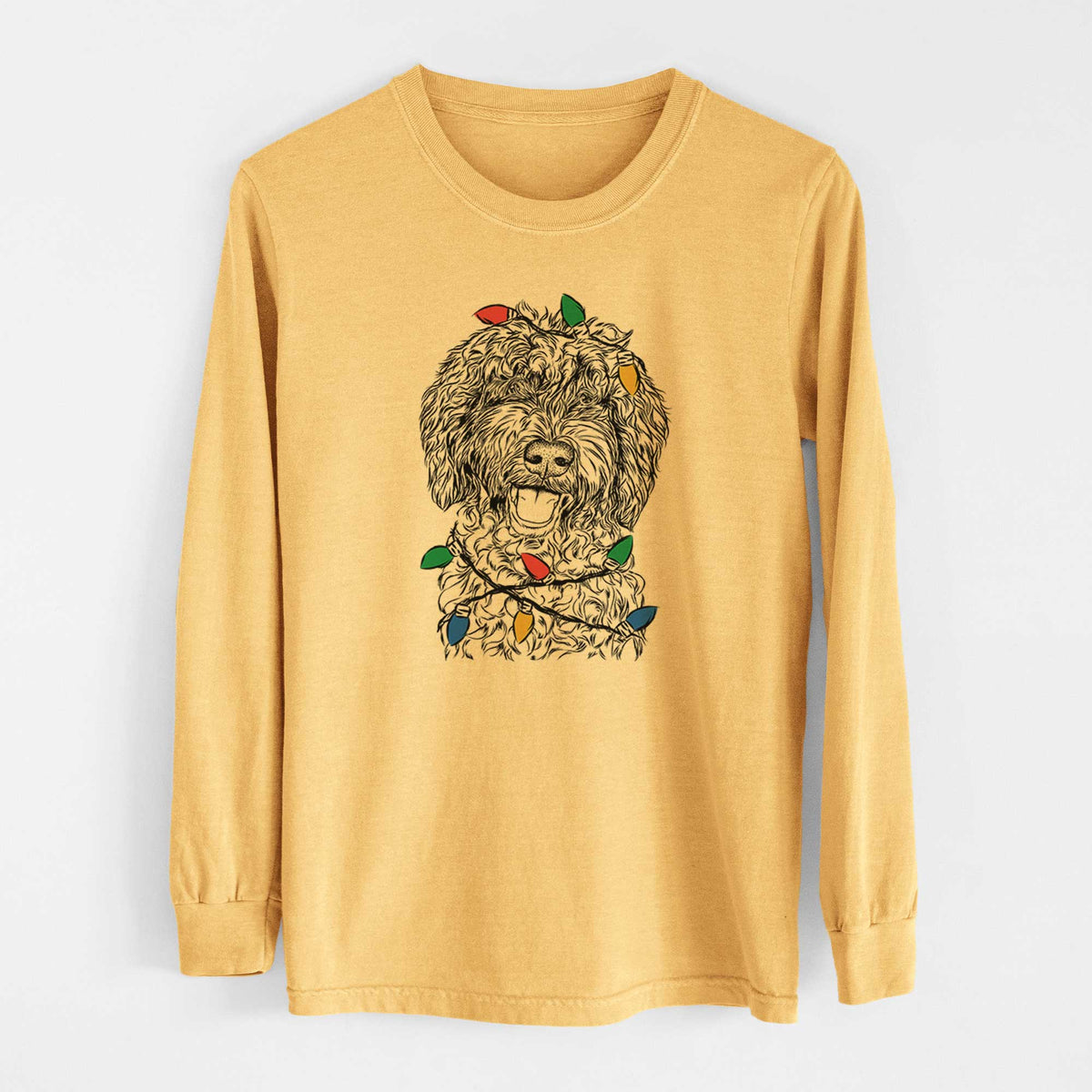 Christmas Lights Jack the Chocolate Labradoodle - Heavyweight 100% Cotton Long Sleeve