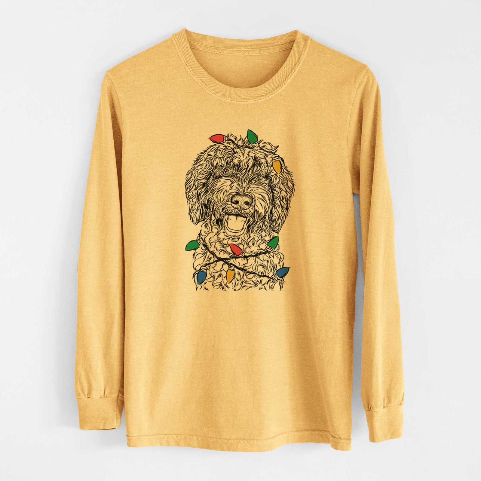 Christmas Lights Jack the Chocolate Labradoodle - Heavyweight 100% Cotton Long Sleeve