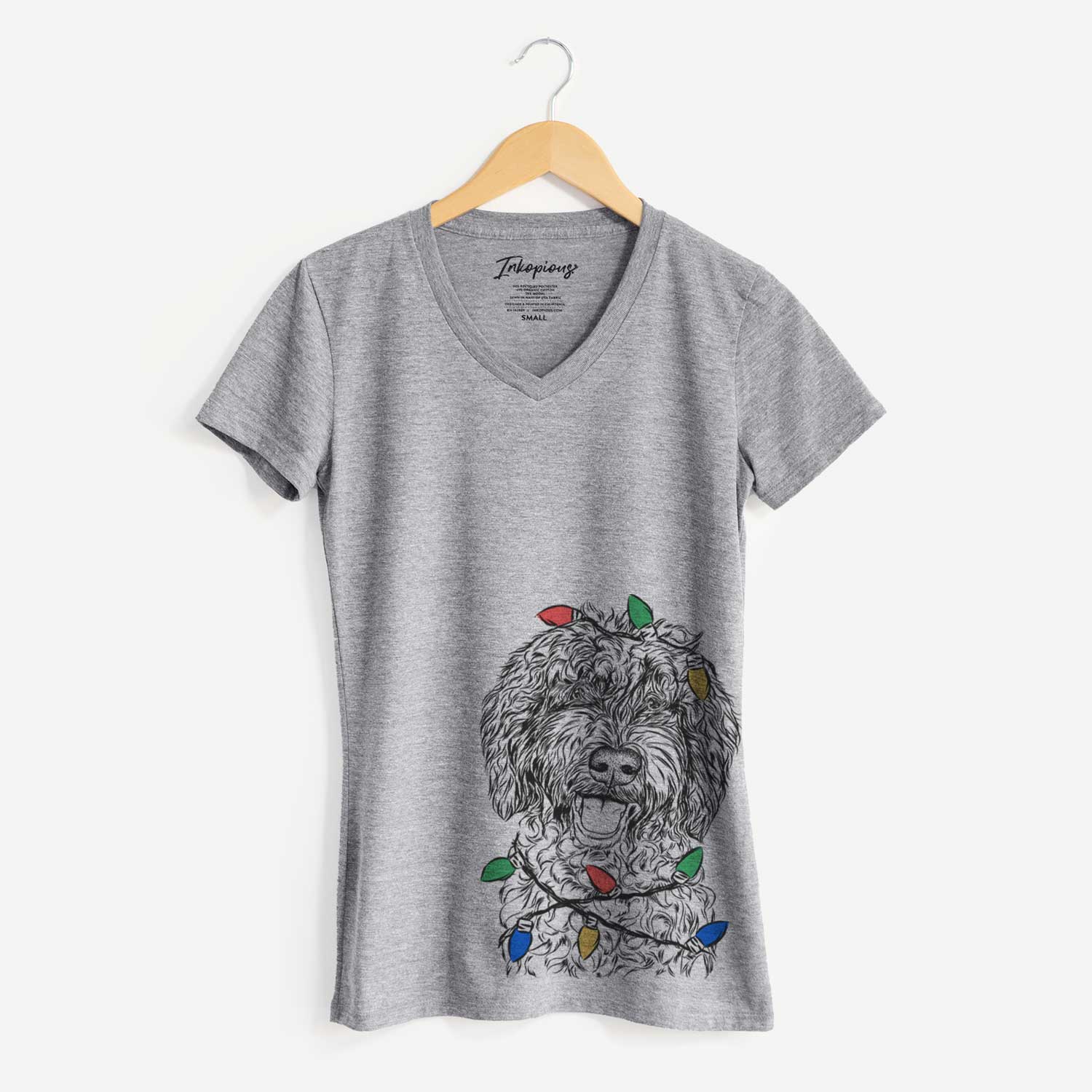 Christmas Lights Jack the Chocolate Labradoodle - Women's V-neck Shirt