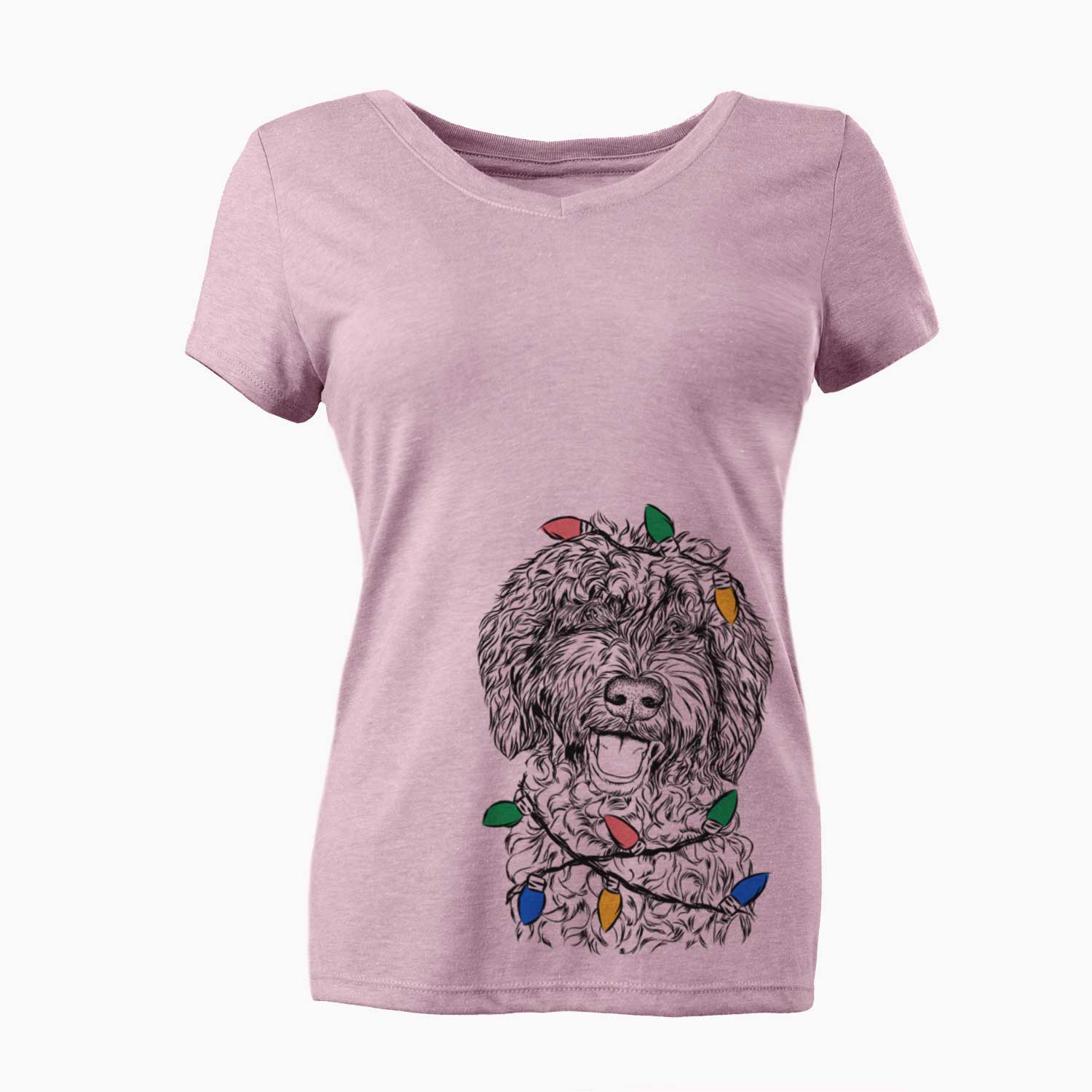 Christmas Lights Jack the Chocolate Labradoodle - Women's V-neck Shirt