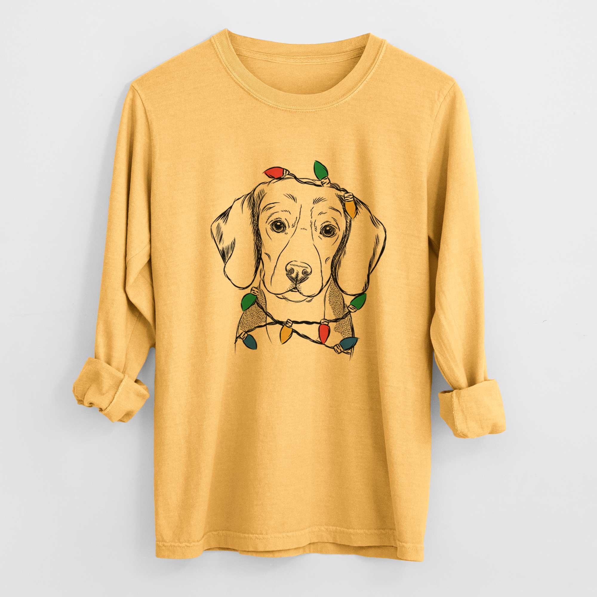 Christmas Lights Jake the Beagle - Heavyweight 100% Cotton Long Sleeve