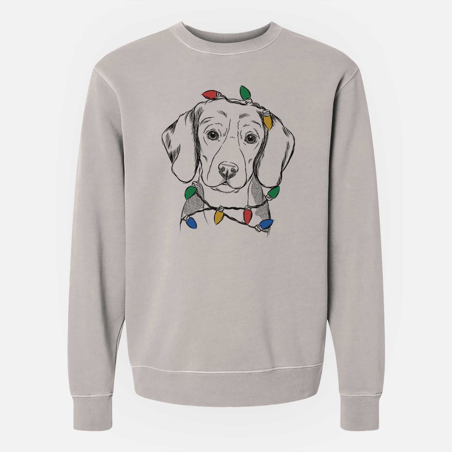 Christmas Lights Jake the Beagle - Unisex Pigment Dyed Crew Sweatshirt