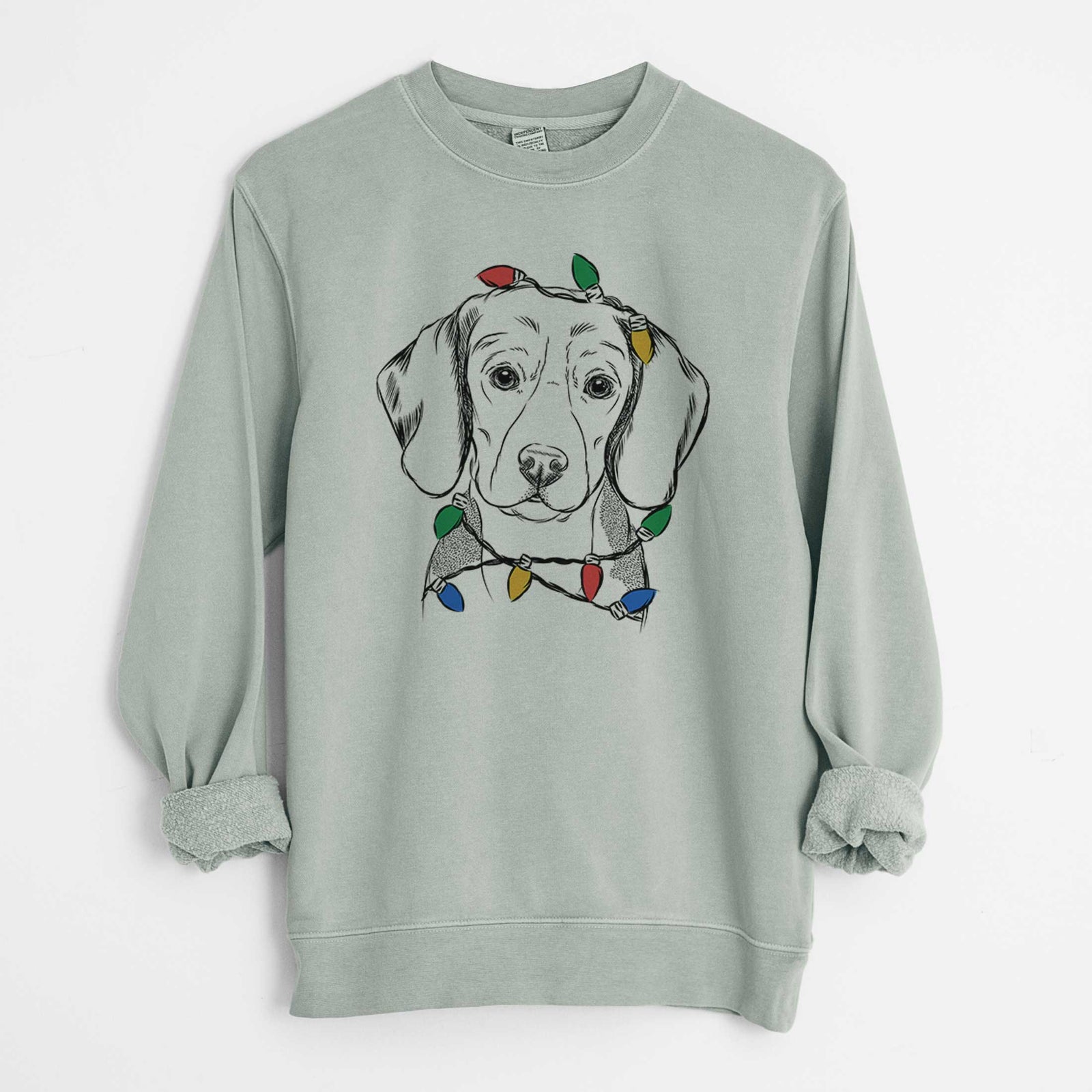 Christmas Lights Jake the Beagle - Unisex Pigment Dyed Crew Sweatshirt