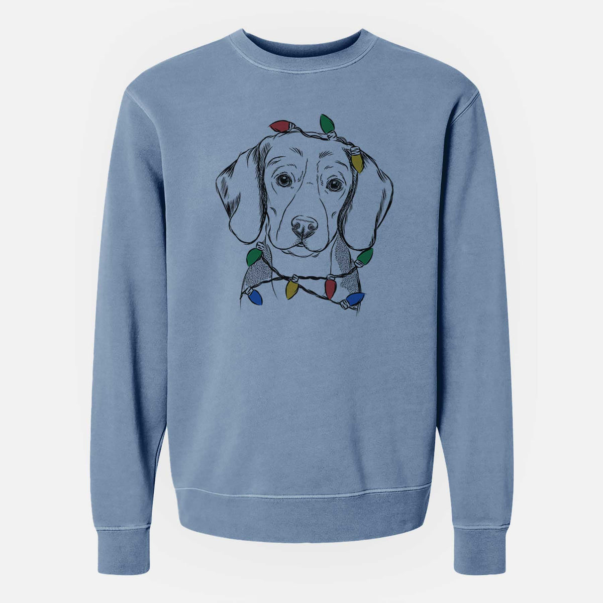 Christmas Lights Jake the Beagle - Unisex Pigment Dyed Crew Sweatshirt