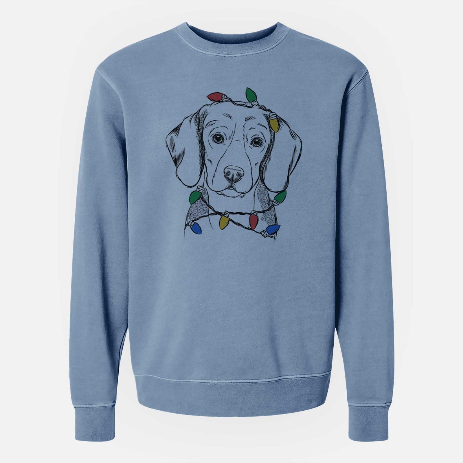 Christmas Lights Jake the Beagle - Unisex Pigment Dyed Crew Sweatshirt