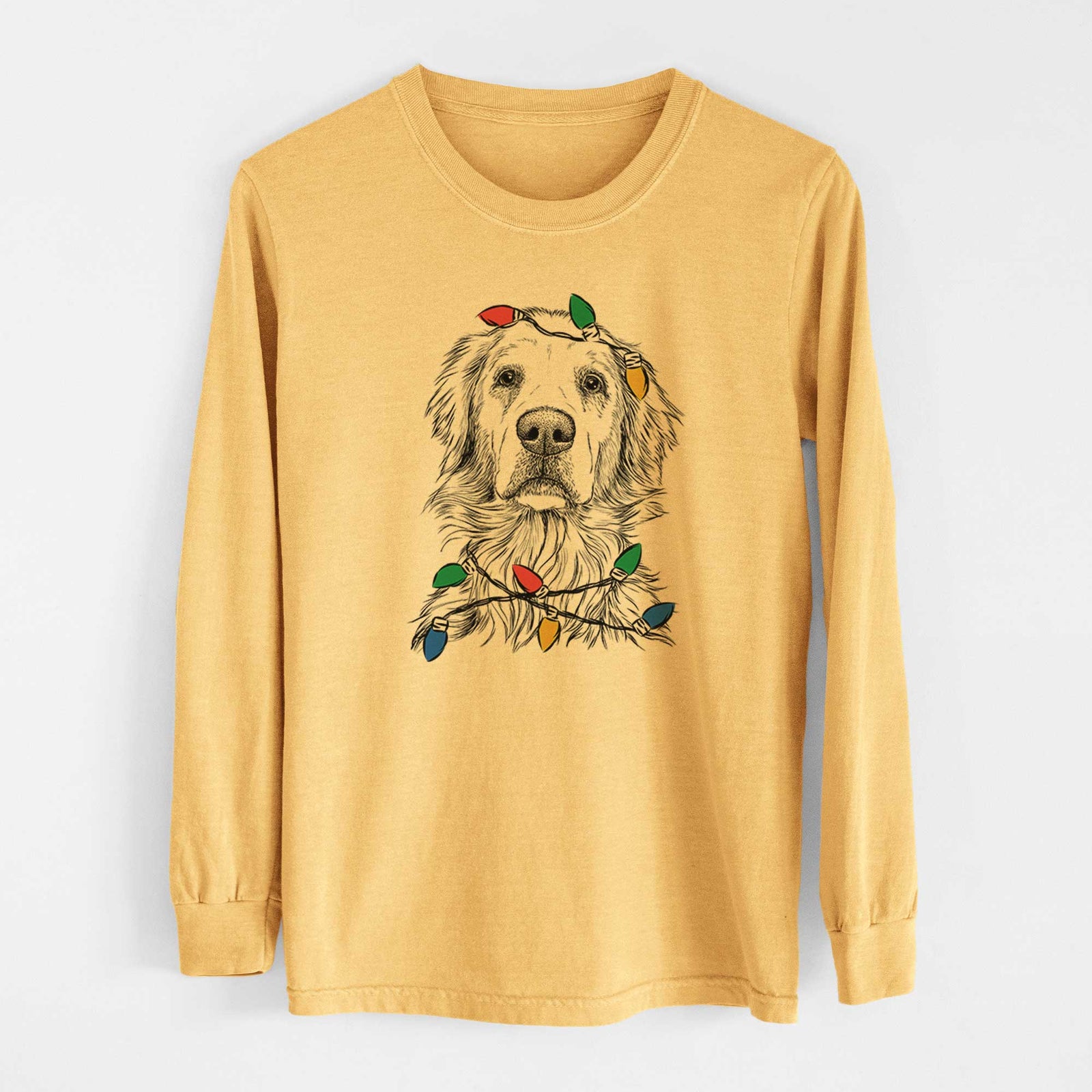 Christmas Lights Jake aroni the Golden Retriever - Heavyweight 100% Cotton Long Sleeve