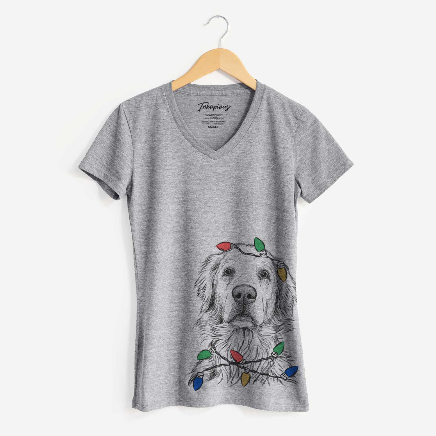 Christmas Lights Jake aroni the Golden Retriever - Women's V-neck Shirt