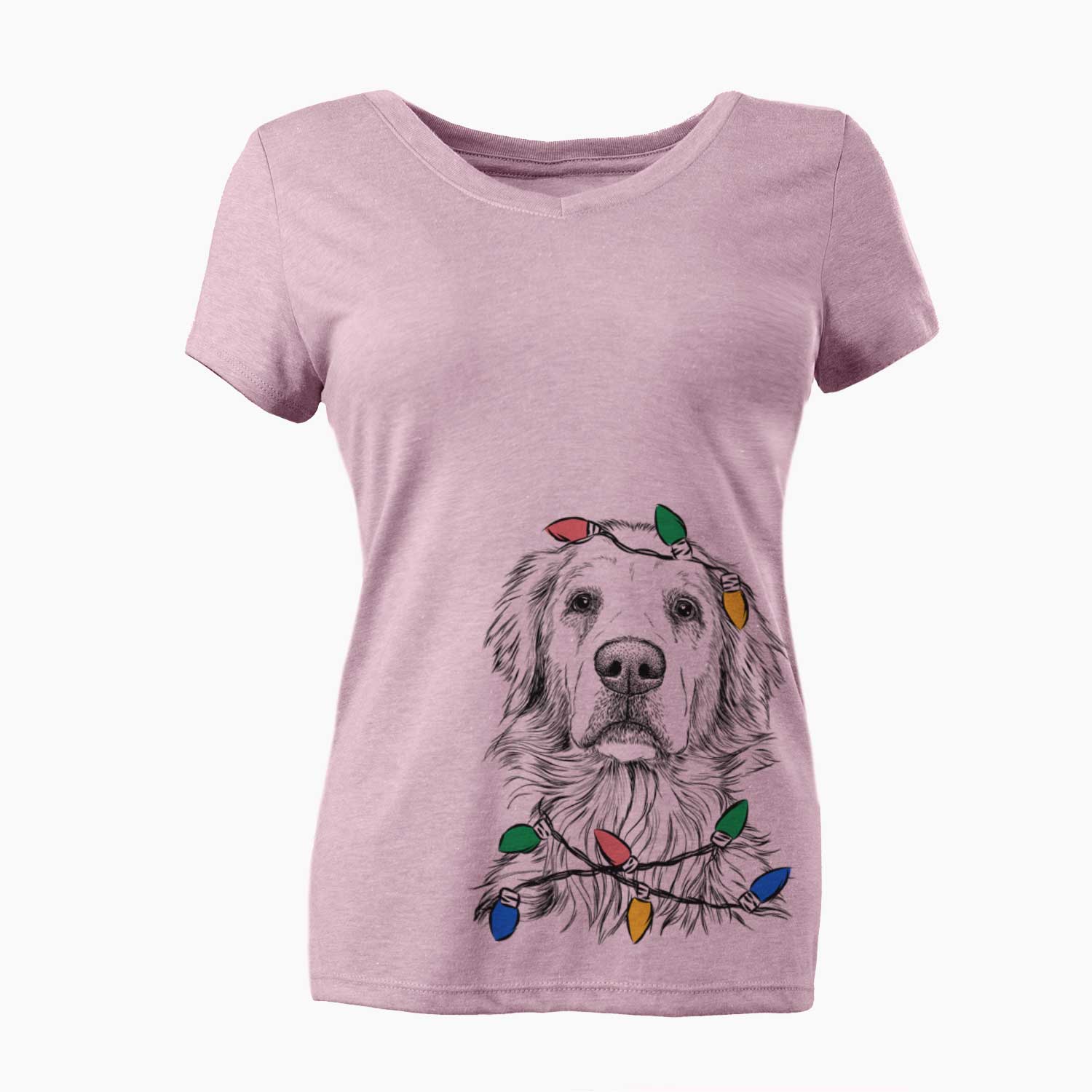 Christmas Lights Jake aroni the Golden Retriever - Women's V-neck Shirt
