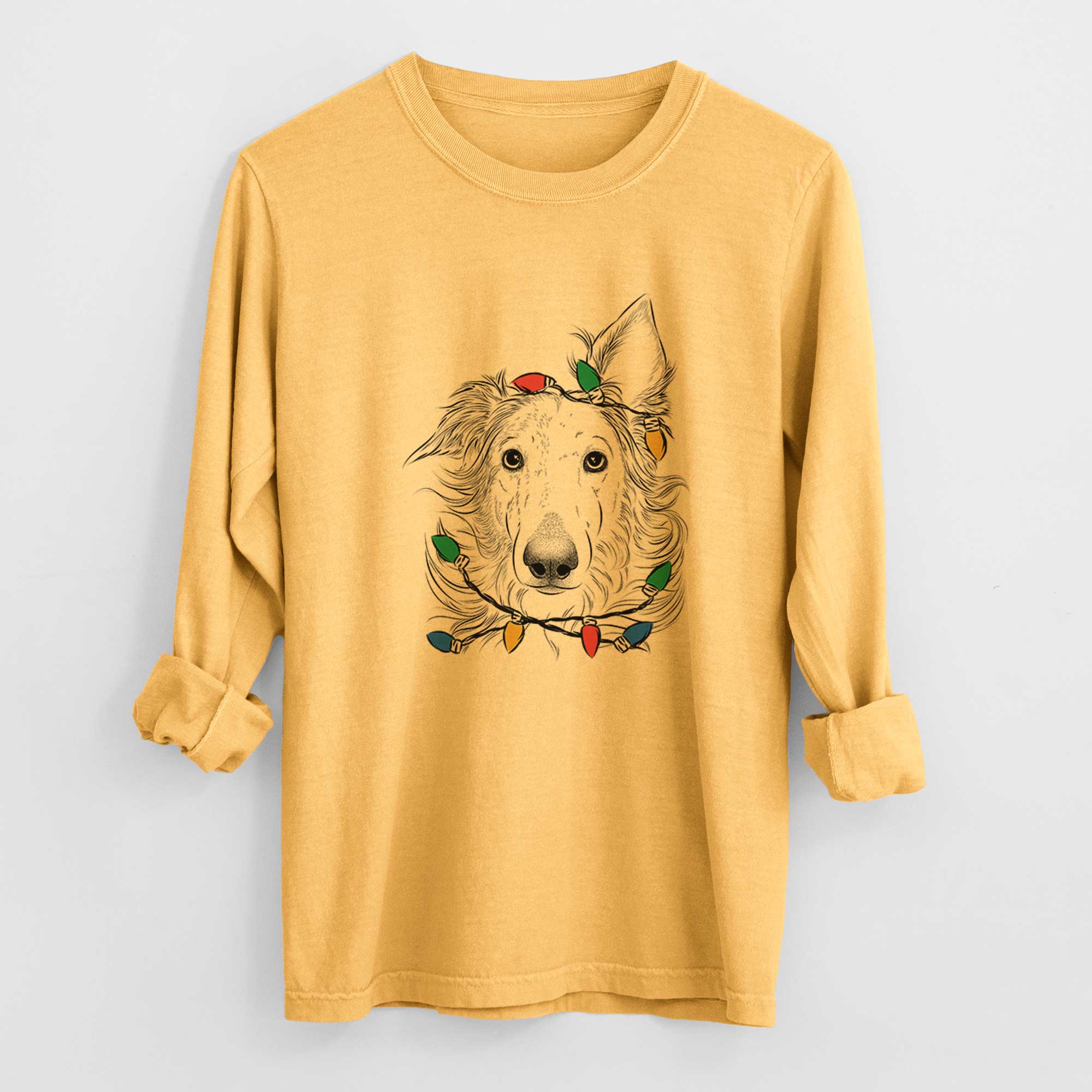 Christmas Lights Jasha the Borzoi - Heavyweight 100% Cotton Long Sleeve