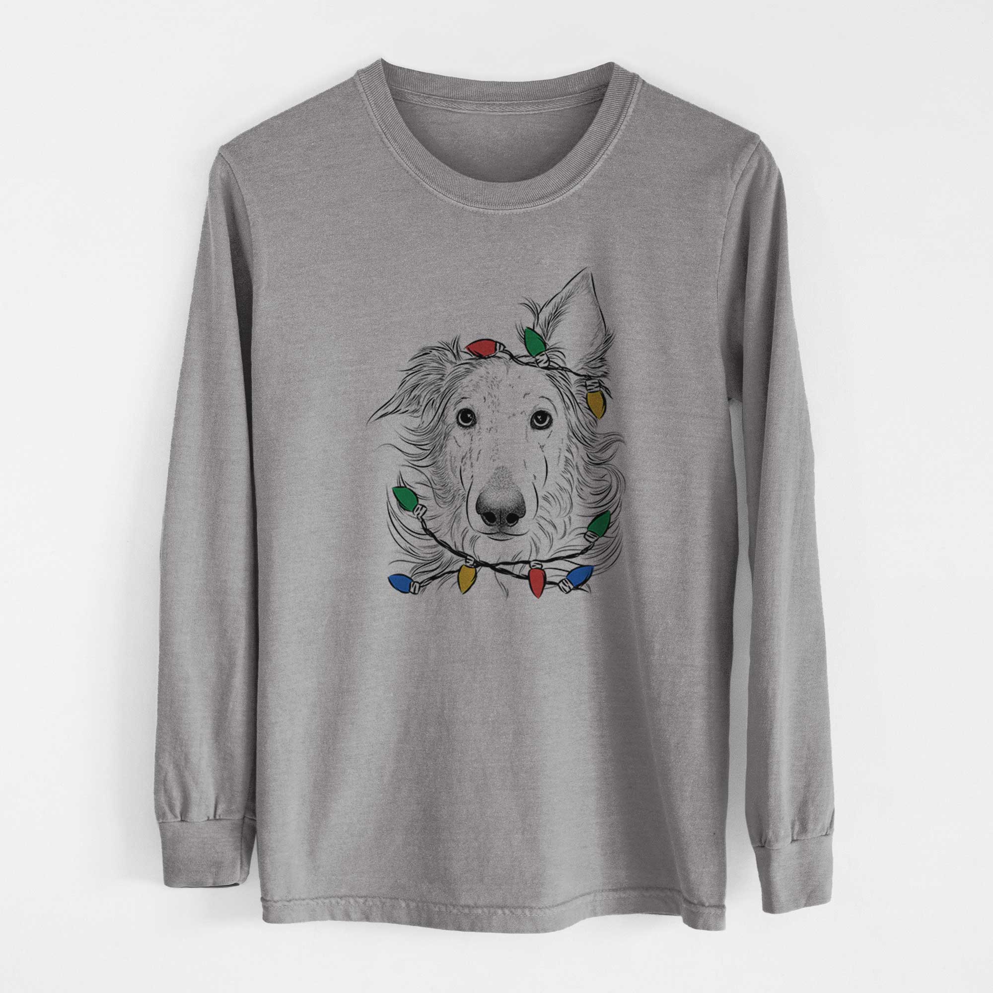 Christmas Lights Jasha the Borzoi - Heavyweight 100% Cotton Long Sleeve