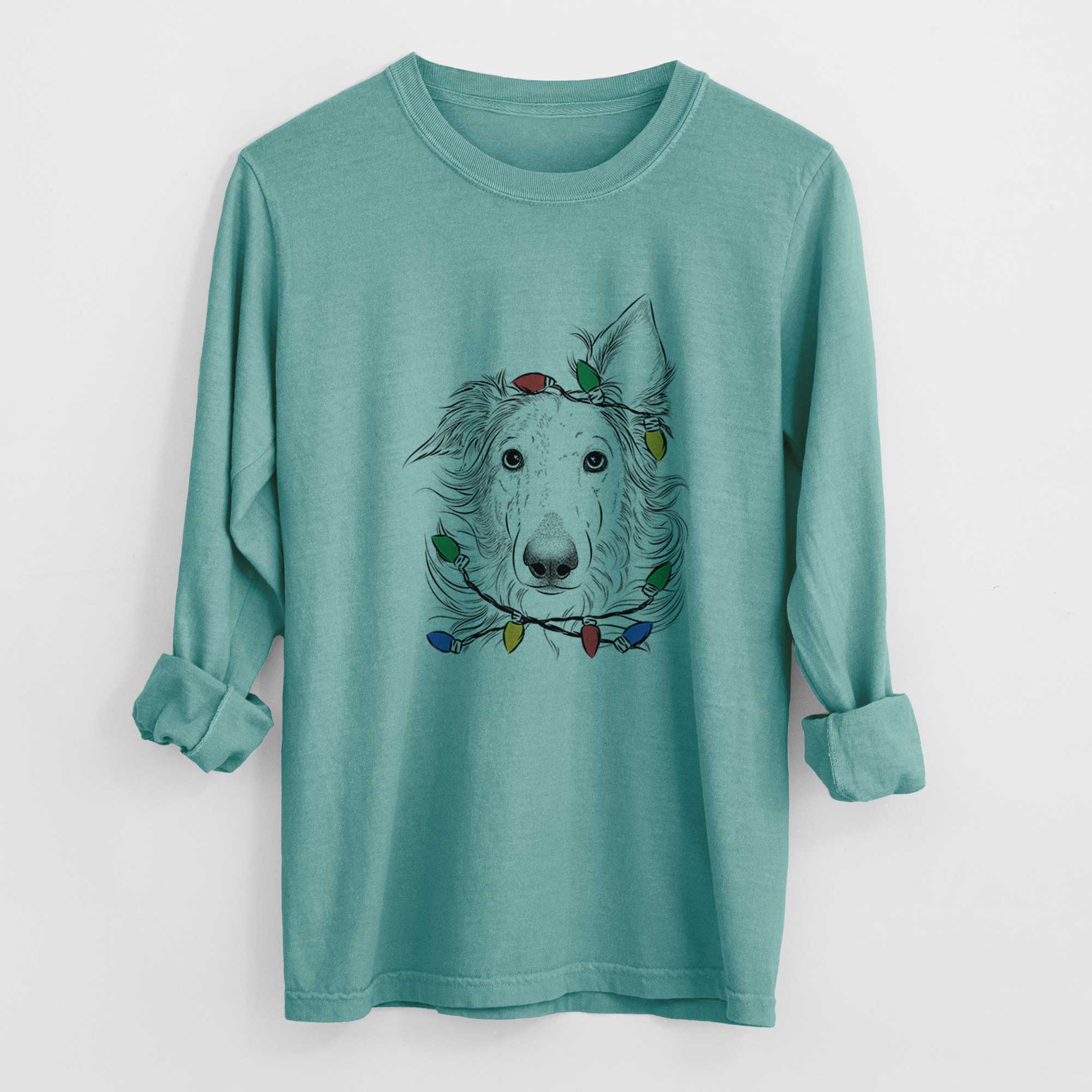 Christmas Lights Jasha the Borzoi - Heavyweight 100% Cotton Long Sleeve