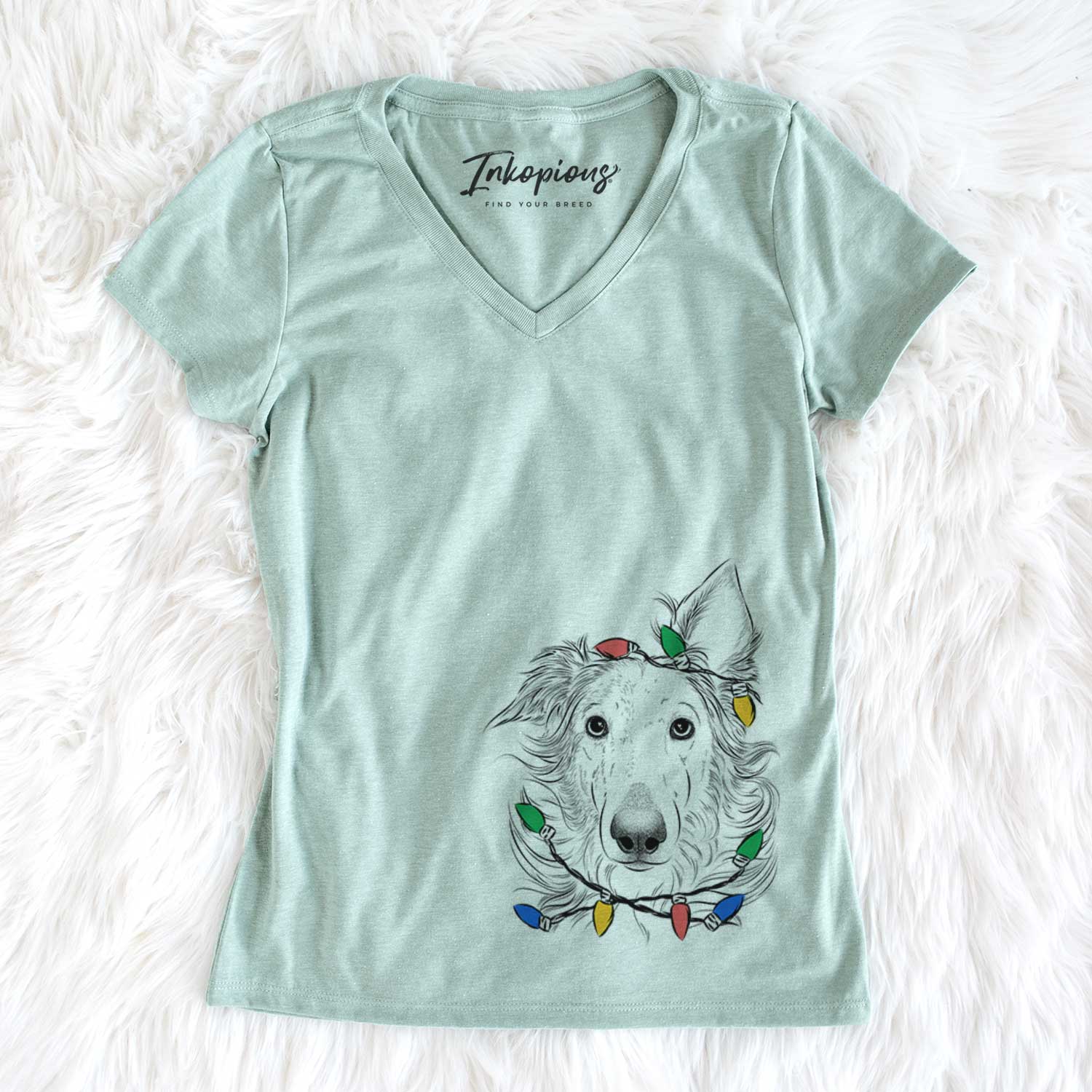 Christmas Lights Jasha the Borzoi - Women's V-neck Shirt