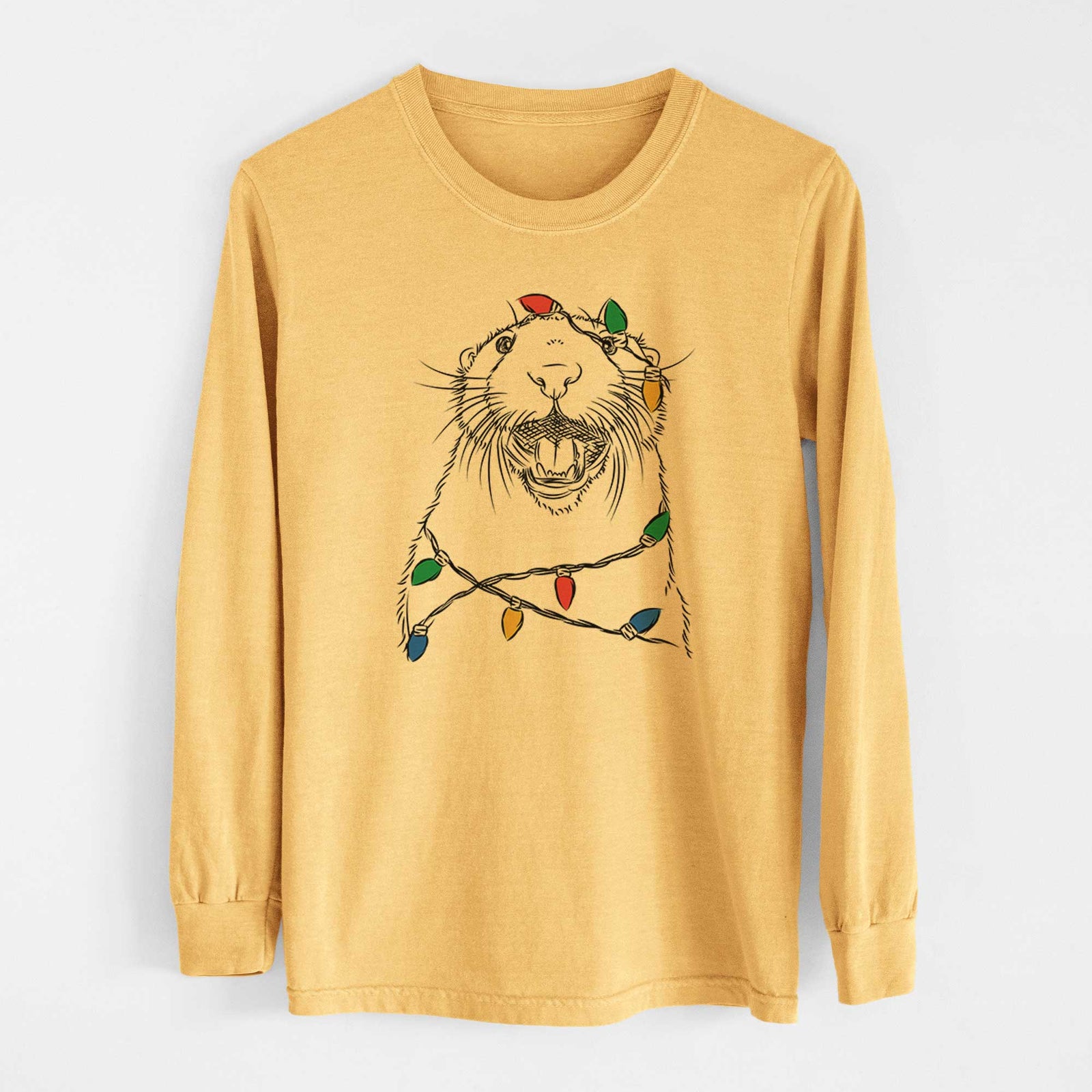 Christmas Lights Jasper the River Otter - Heavyweight 100% Cotton Long Sleeve