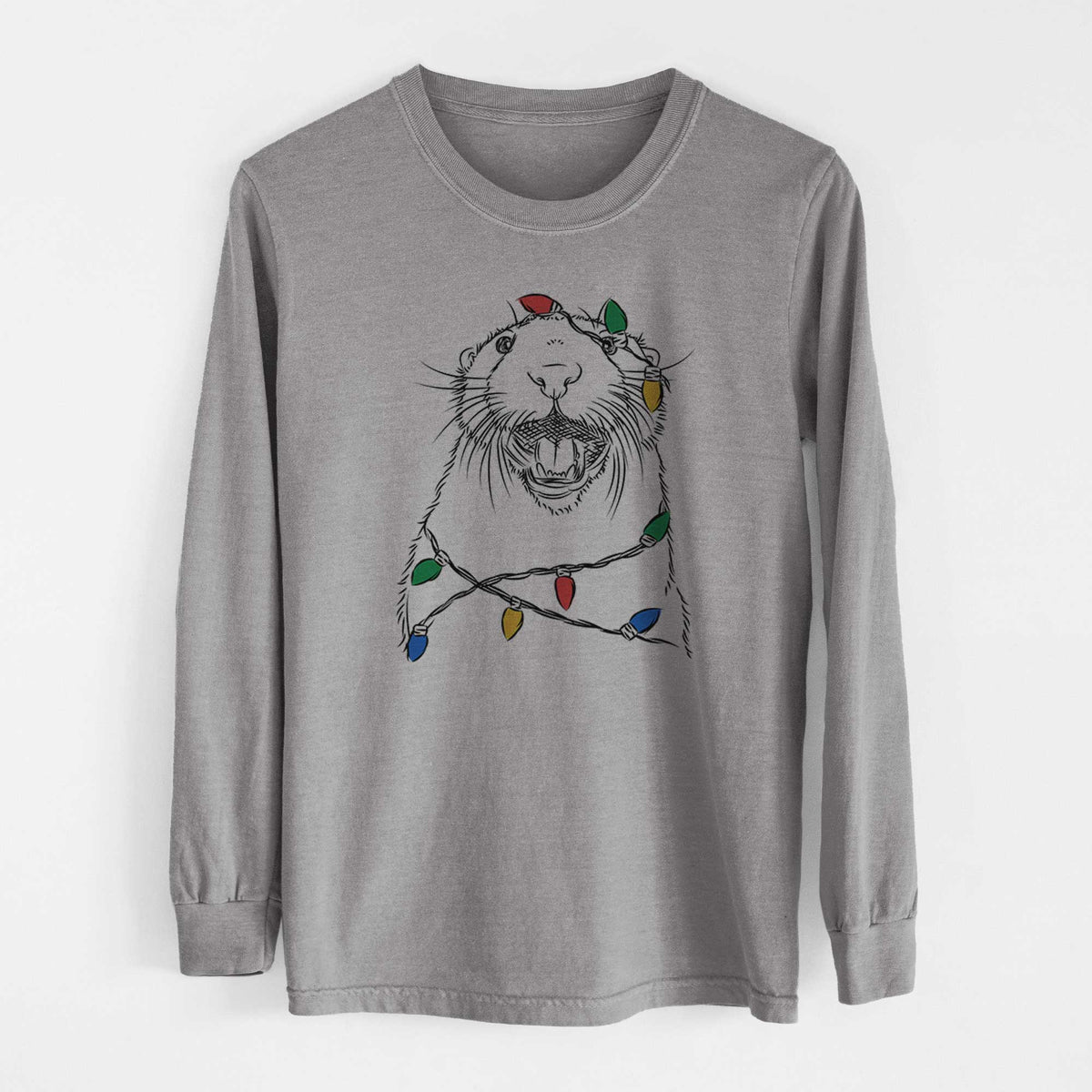 Christmas Lights Jasper the River Otter - Heavyweight 100% Cotton Long Sleeve