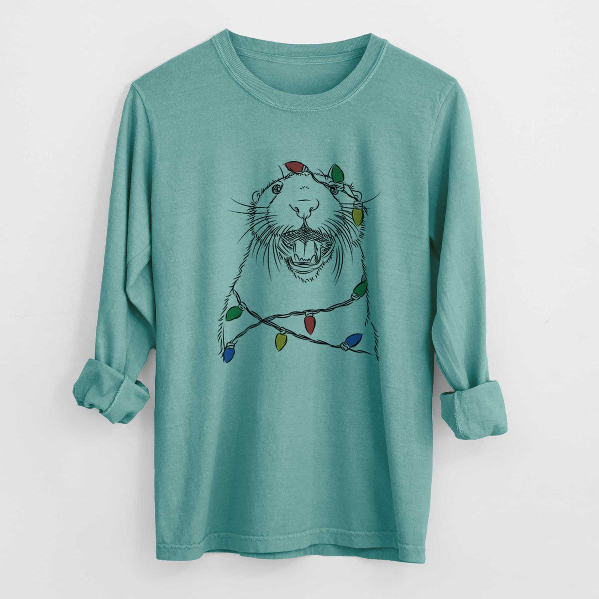 Christmas Lights Jasper the River Otter - Heavyweight 100% Cotton Long Sleeve