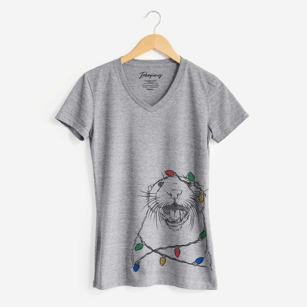 Christmas Lights Jasper the River Otter - Women's V-neck Shirt