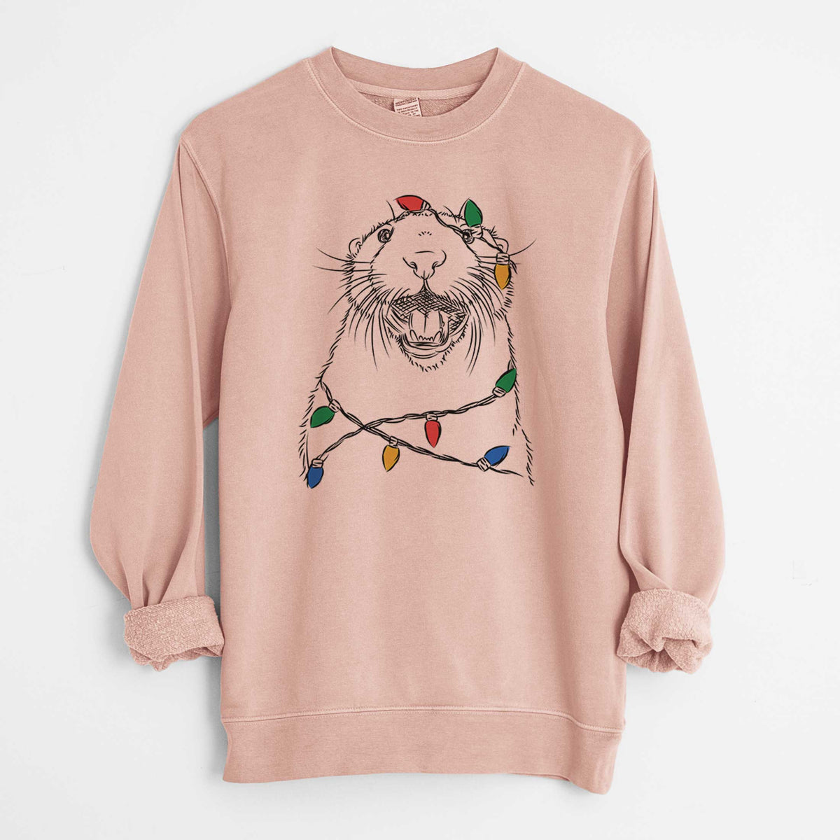 Christmas Lights Jasper the River Otter - Unisex Pigment Dyed Crew Sweatshirt