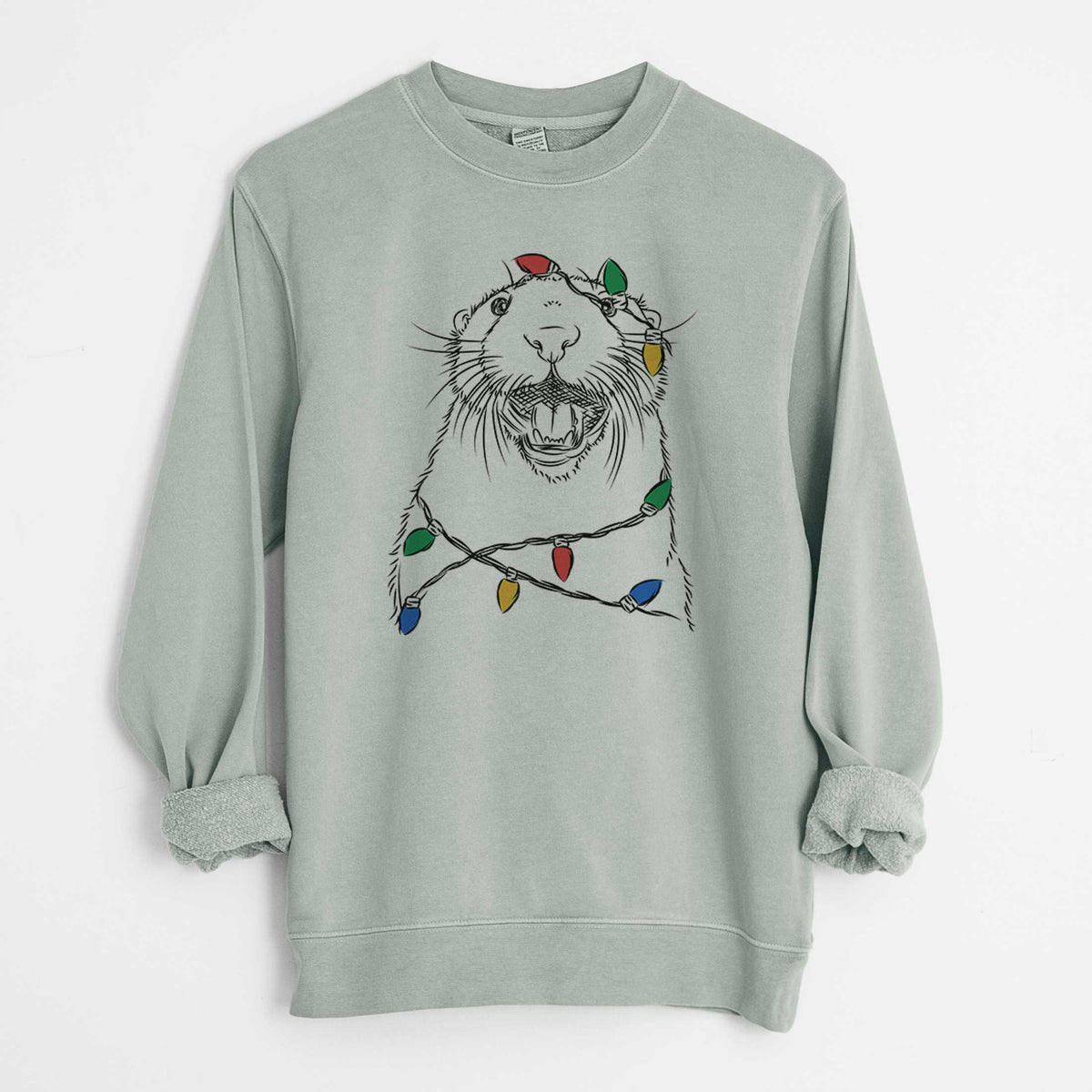 Christmas Lights Jasper the River Otter - Unisex Pigment Dyed Crew Sweatshirt