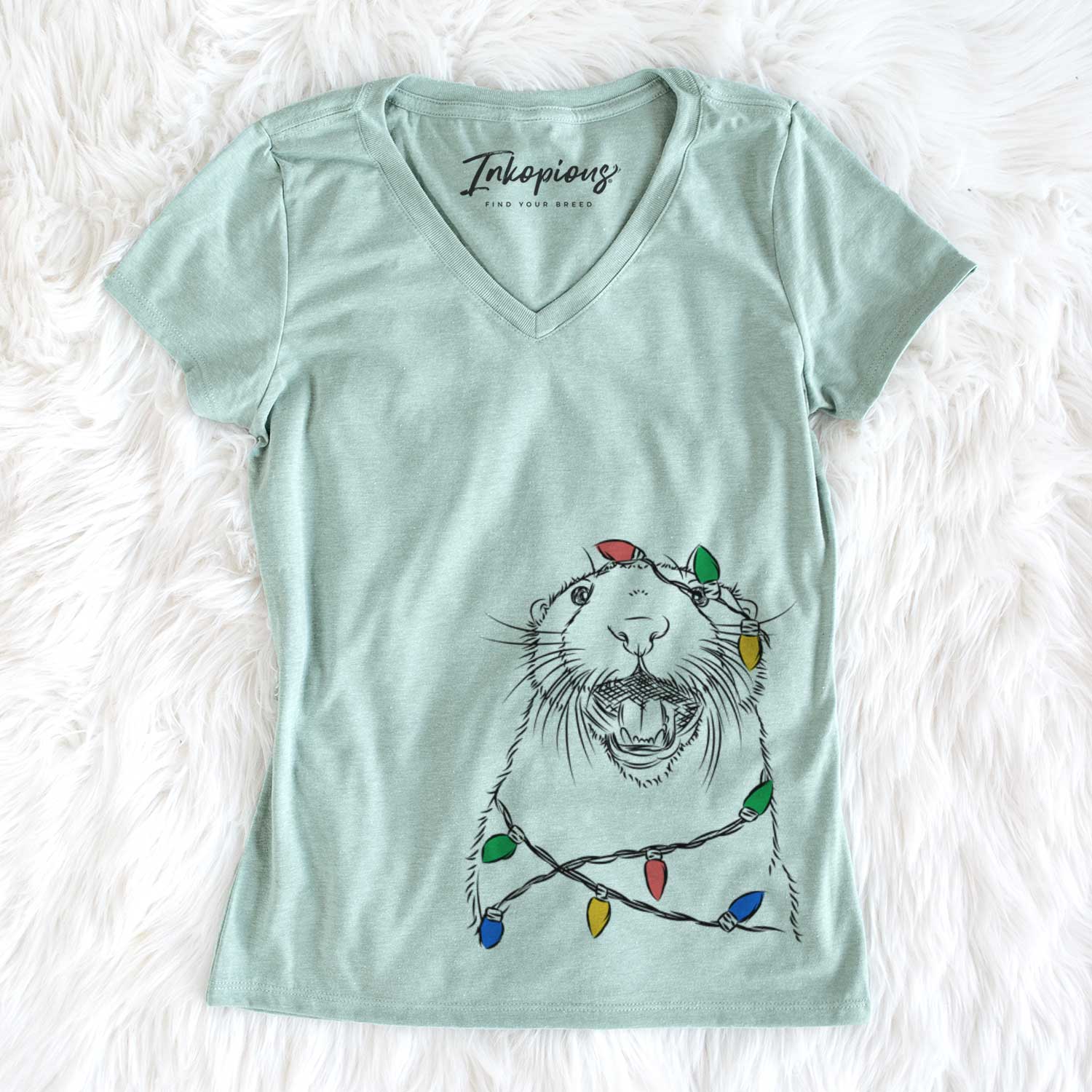 Christmas Lights Jasper the River Otter - Women's V-neck Shirt