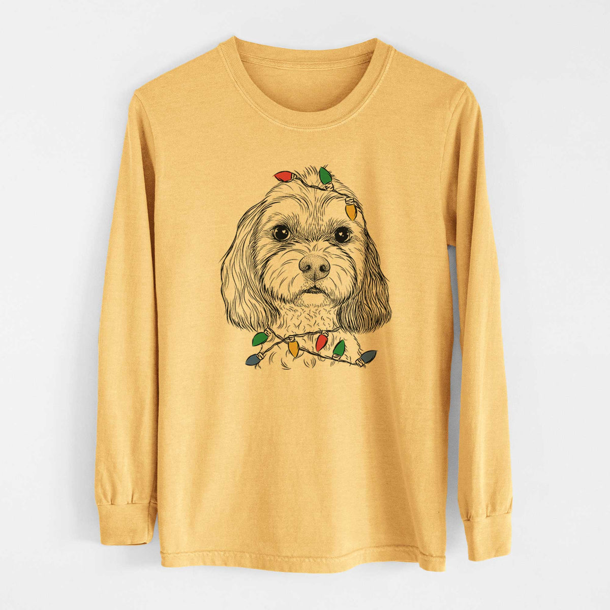 Christmas Lights Jasper Diggins the Cavapoo - Heavyweight 100% Cotton Long Sleeve