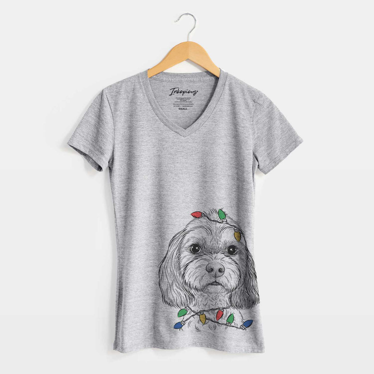 Christmas Lights Jasper Diggins the Cavapoo - Women's V-neck Shirt