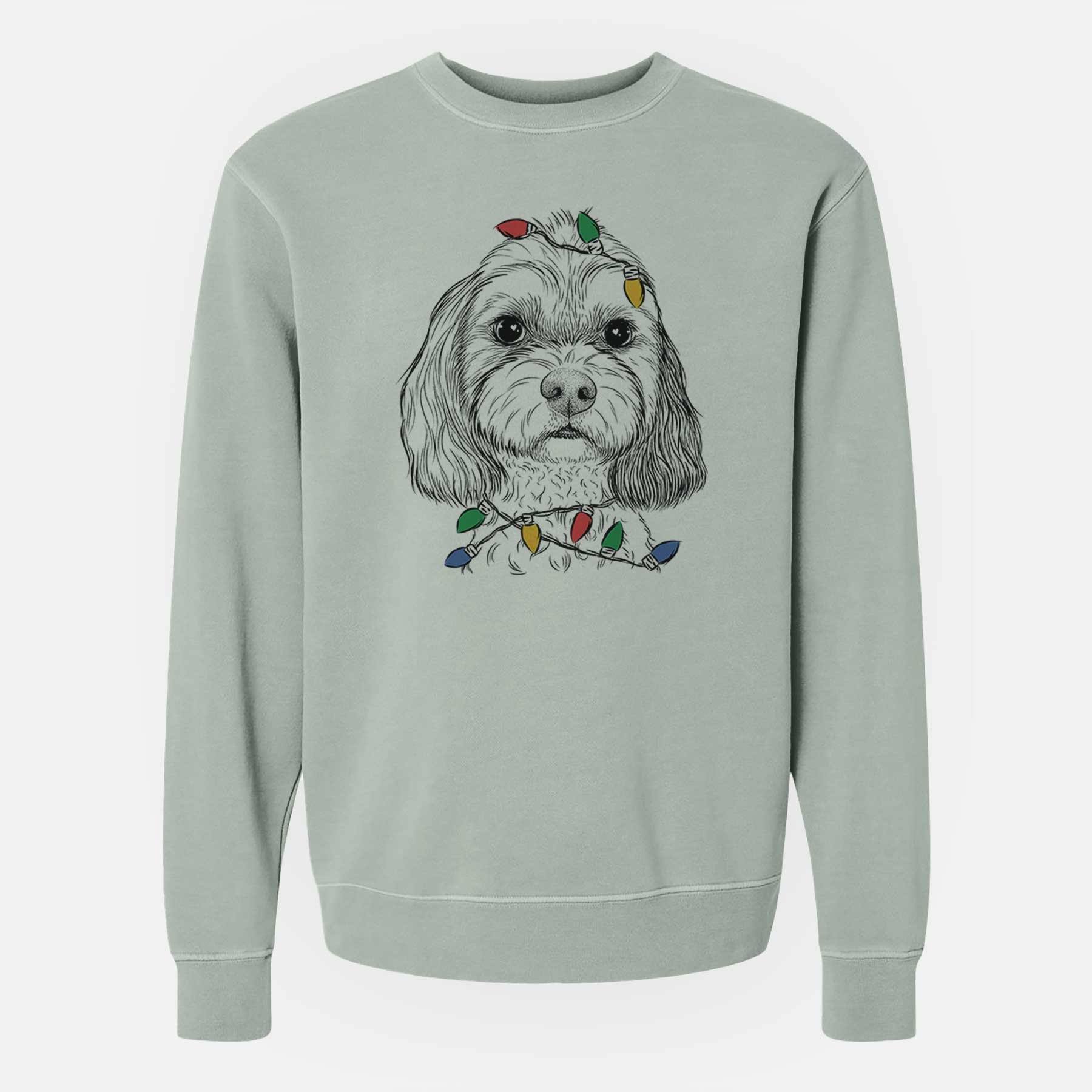 Christmas Lights Jasper Diggins the Cavapoo - Unisex Pigment Dyed Crew Sweatshirt