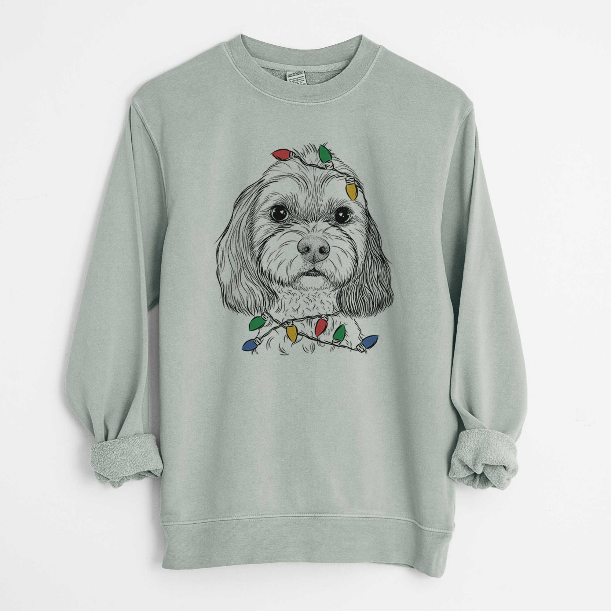 Christmas Lights Jasper Diggins the Cavapoo - Unisex Pigment Dyed Crew Sweatshirt